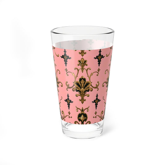 Elegant Vintage Mixing Glass, 16oz Barware, Home Decor, Unique Gift for Weddings, Parties, Cocktails, Drinkware - Pink, Black & Gold Rococo