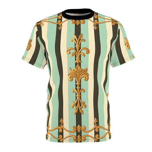 Elegant Striped Unisex Tee, Trendy Casual Wear, Stylish Gift for Friends, Unique Fashion Statement - Black & Matte Mint Striped Rococo