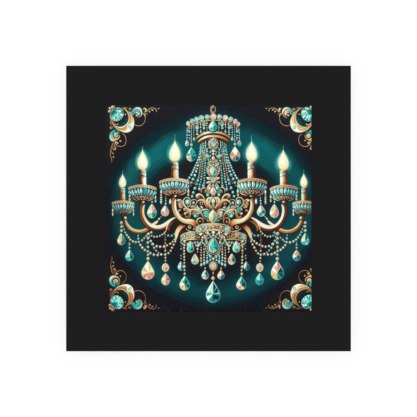 Elegant Chandelier Poster - Luxurious Wall Art for Home Décor - Teal Jeweled Chandelier