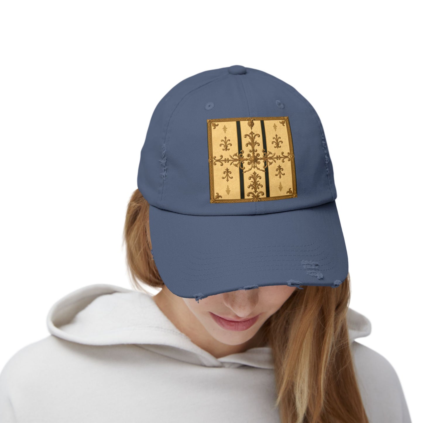 Vintage-Inspired Unisex Distressed Cap with Rustic Floral Design | Perfect for Casual Outings, Gift Ideas - Matte Yellow Striped Antique Rococo
