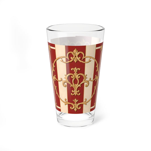 Elegant Vintage-Style Mixing Glass - 16oz Decorative Drinkware - Alabaster & Dusk Orange Striped Baroque