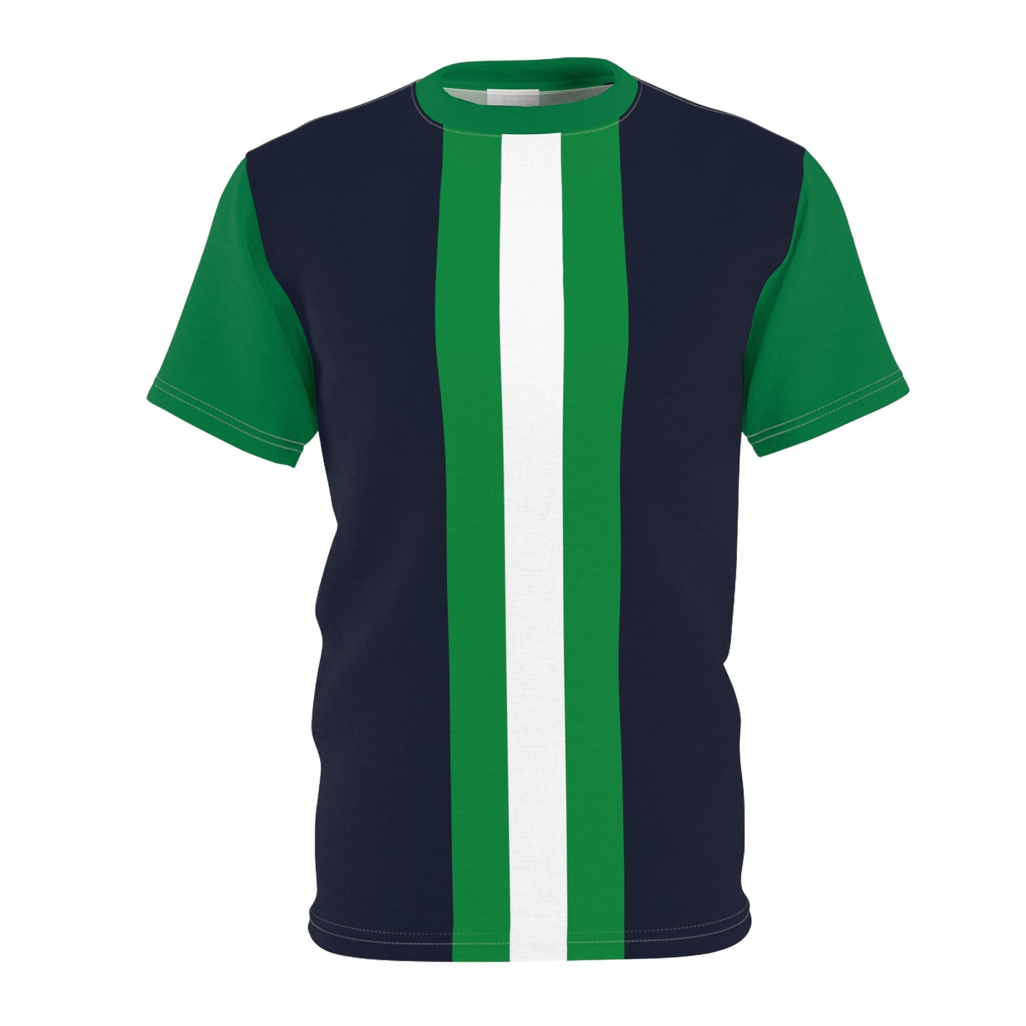 Lunar Midnight & Green-White Striped (Green Collar) Stylish Unisex Cut & Sew Tee, Casual Wear, Graphic Tee, Cool Summer Shirt, Everyday Comfort