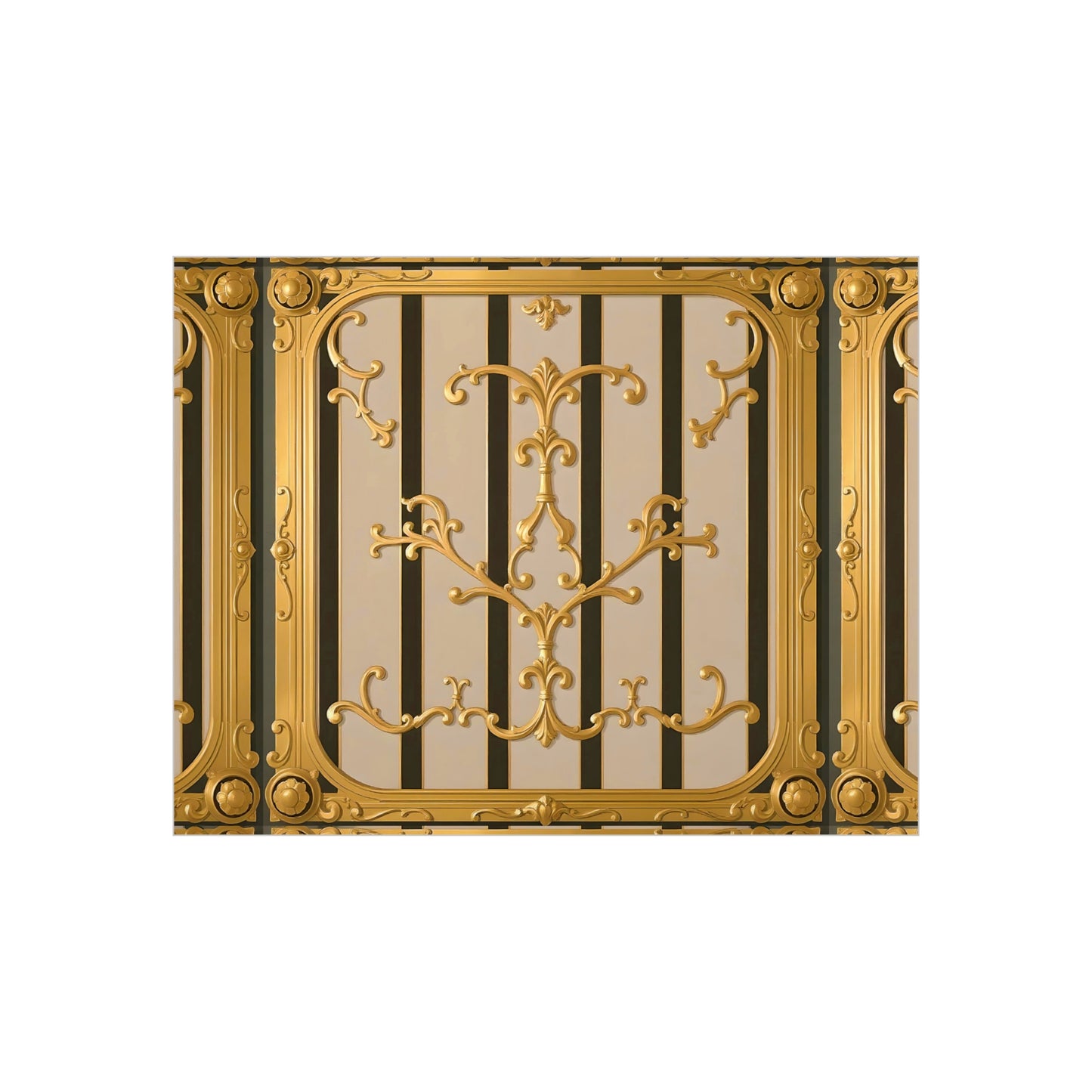Ornate Foam Board Wall Art, Elegant Home Decor, Decorative Foam Panel, Gift for Homeowners, Wedding Decor Ideas - Beige Striped Gold Rococo