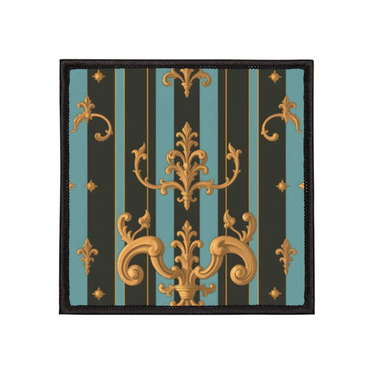 Elegant Vintage Iron-On Patches for Denim, Jackets, Bags, DIY Fashion Decor, Unique Gift Idea - Black & Turquoise Striped Baroque