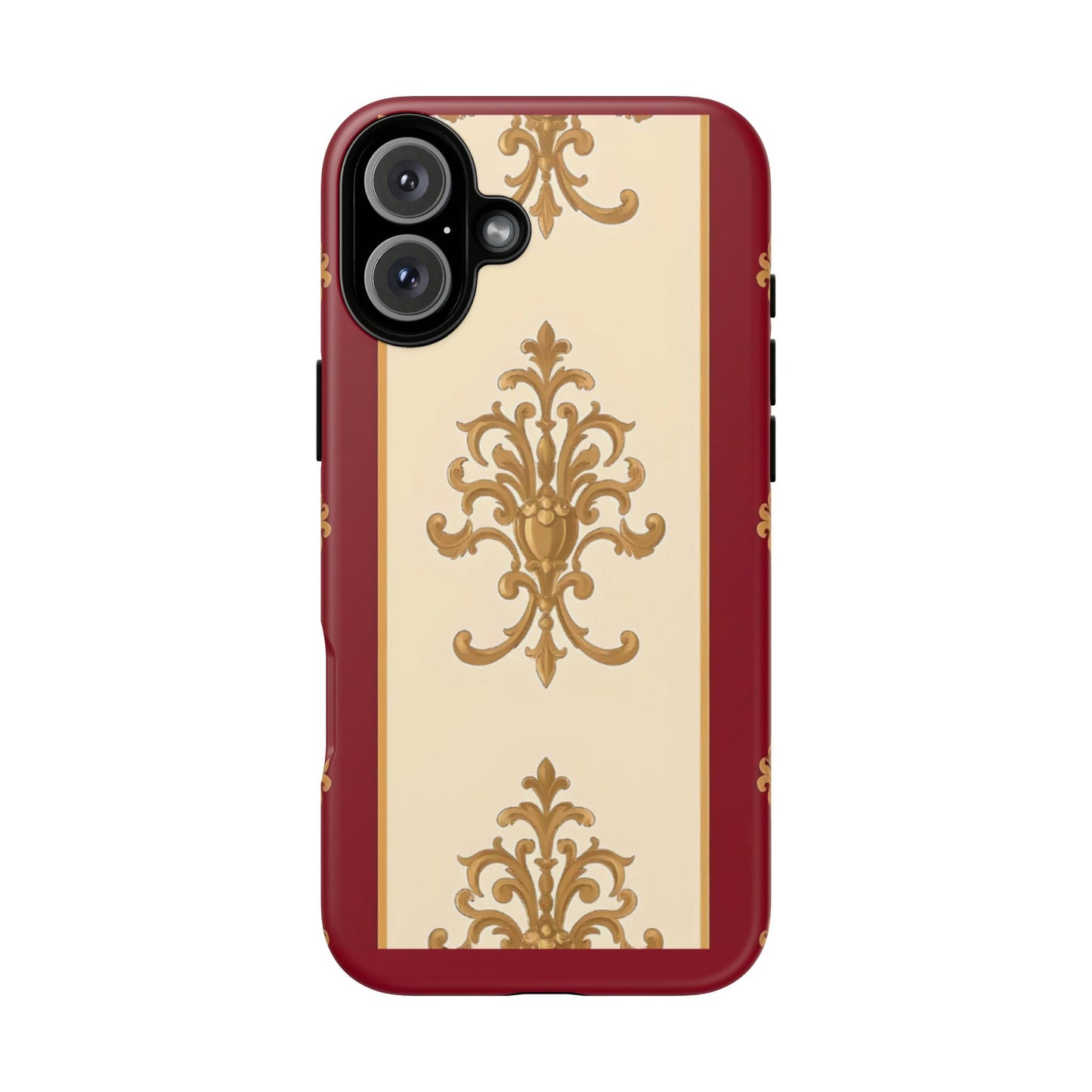 Elegant Floral Motif Phone Case - Tough Cases with Vintage Design - Dusk Red Striped Gold Damask