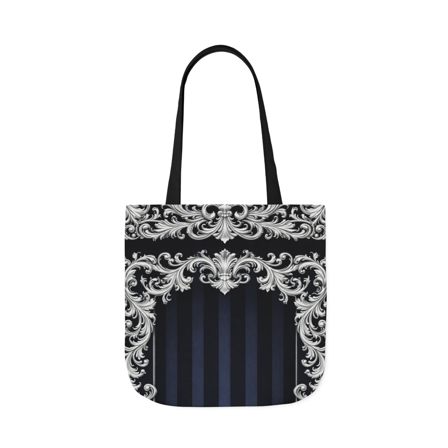 Navy Stripes & Baroque Canvas Tote Bag
