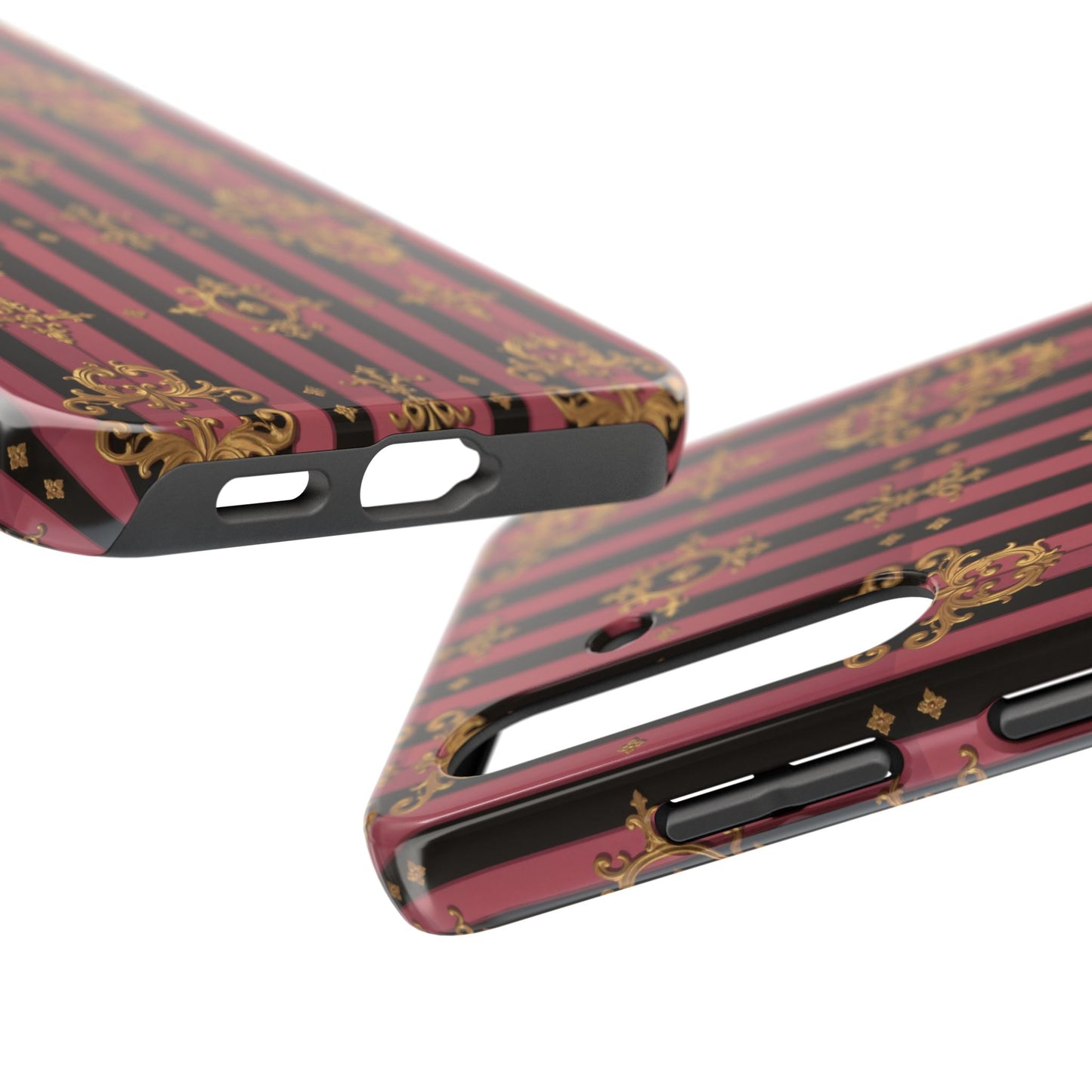 Elegant Black & Mauve Striped Gold Baroque Phone Case, Tough Phone Cases, Stylish Protective Cover, Unique Gift, Luxe Phone Accessories