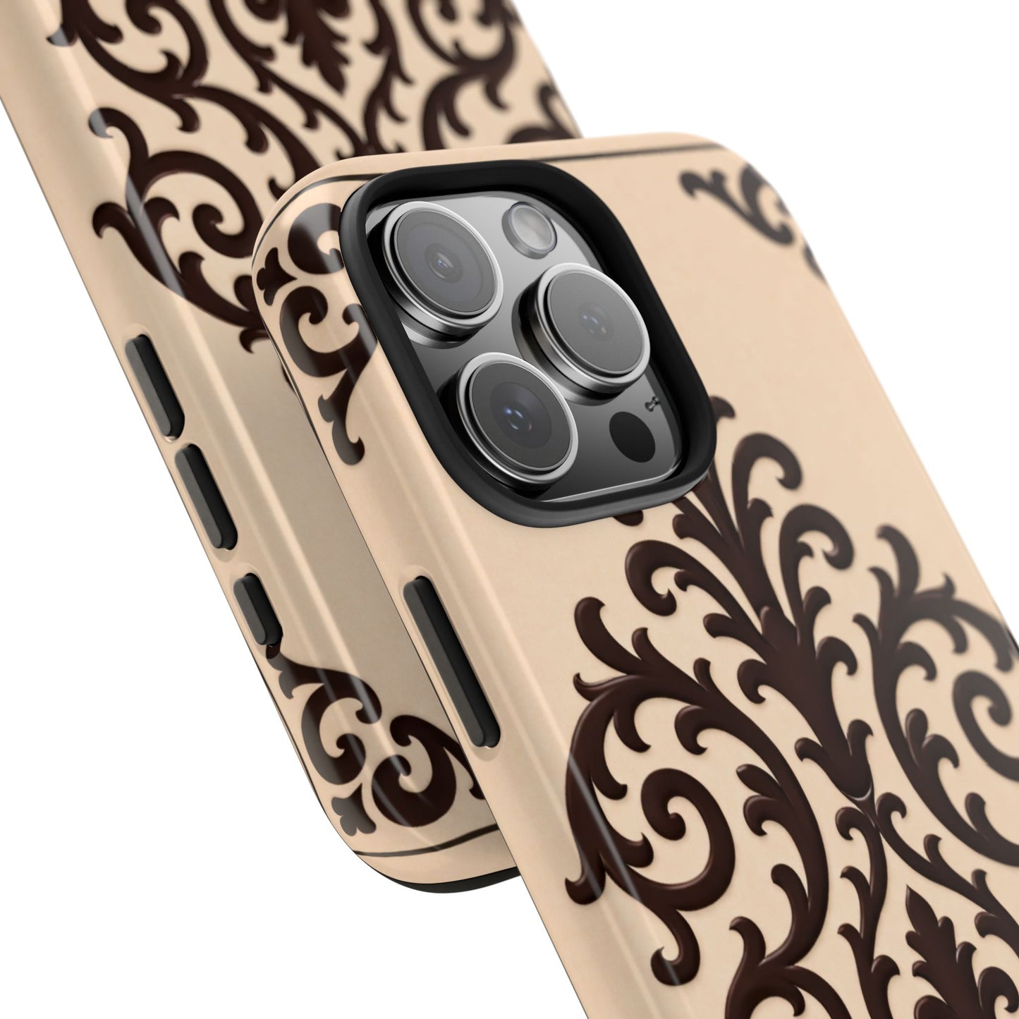Almond-Beige & Brown Baroque Tough Phone Case — Elegant Beige & Brown Protective Cover