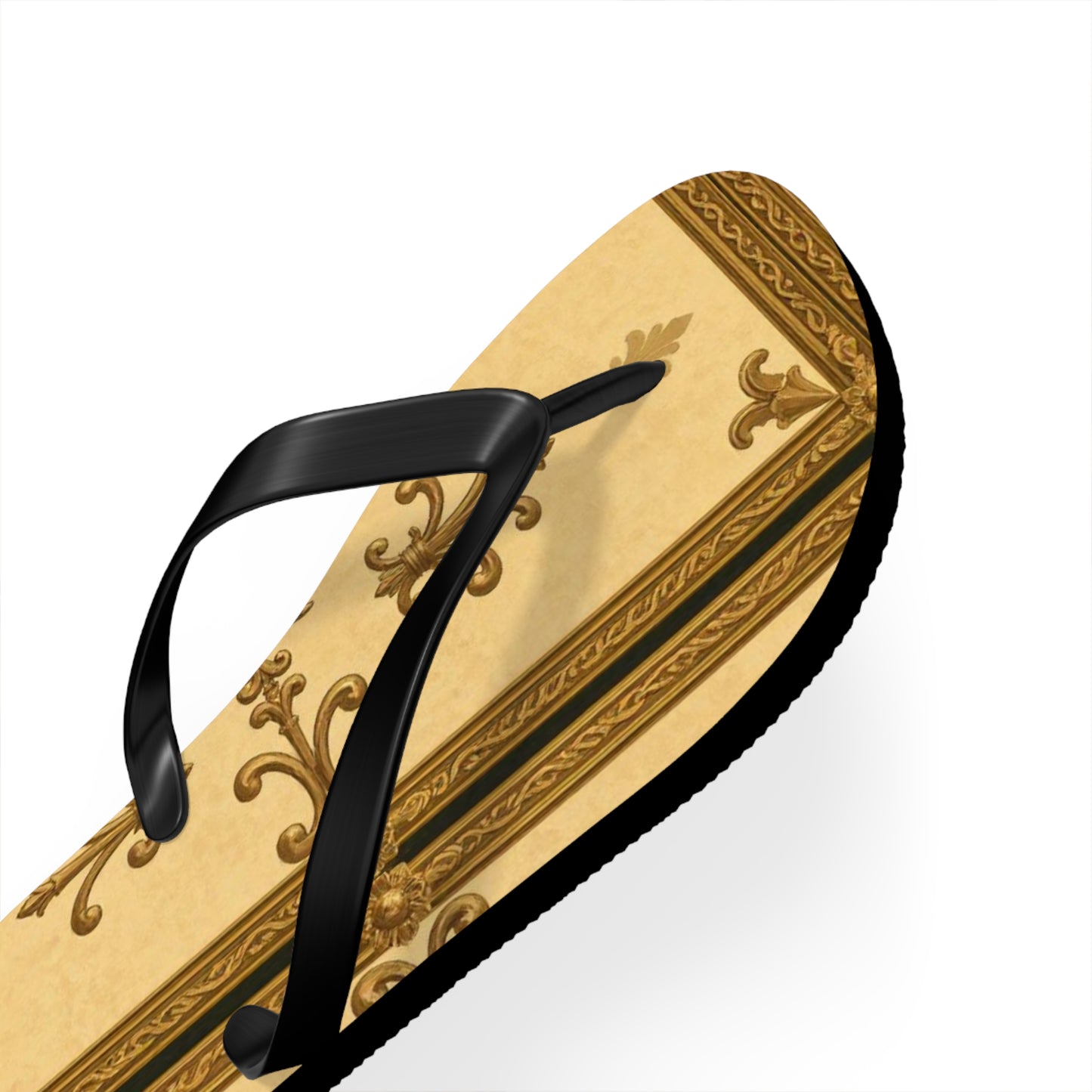 Elegant Vintage Flip Flops, Summer Footwear, Beach Sandals, Vacation Essentials, Relaxation, Unique Gifts - Matte Yellow Striped Antique Rococo