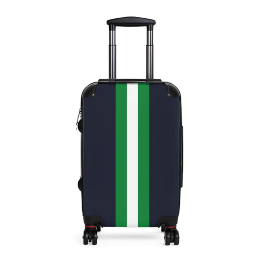 Lunar Midnight & Green-White Striped Stylish Carry-On Suitcase | Travel in Style, Lightweight Luggage, Gym Bag, Weekender Travel, Holiday Gift Idea