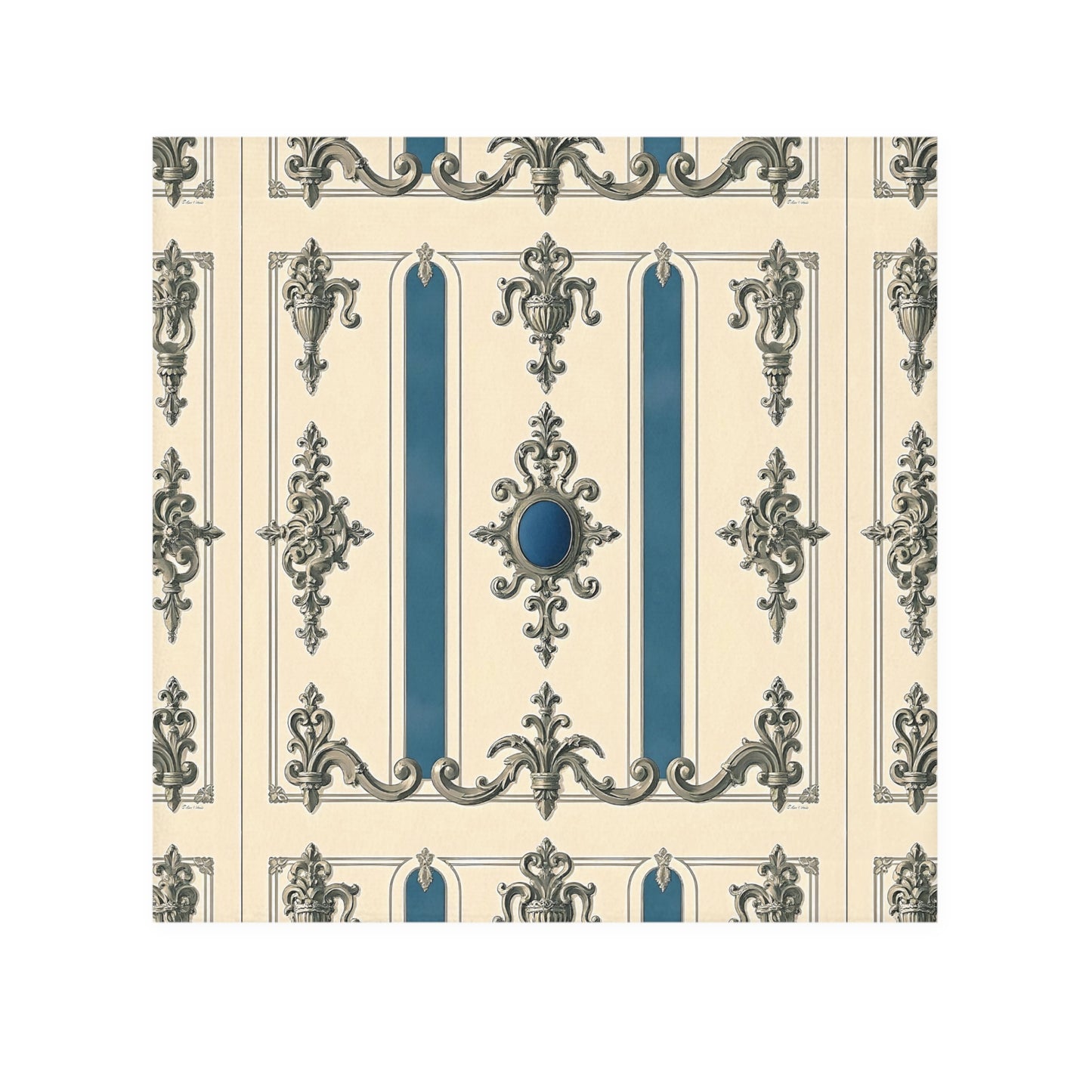 Elegant Decorative Face Towel - Luxury Home Accessory - Alabaster & Ocean Blue Baroque