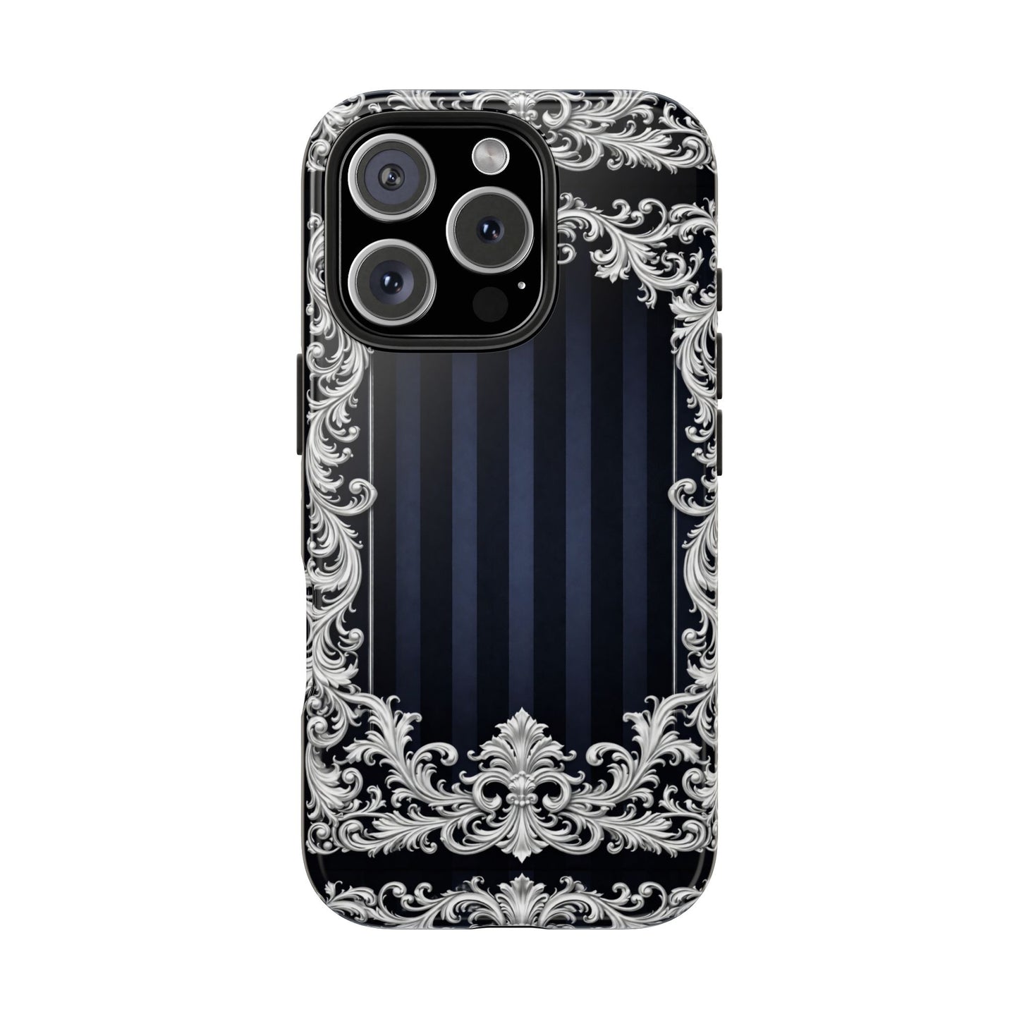Navy Stripes & Baroque Tough Phone Case — Protective Decorative iPhone Case