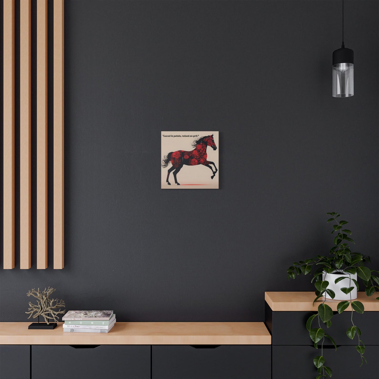 Art Print Canvas, Wall Decor, Satin Stretched Canvas, Equestrian Art, Office Decor, Home Decor - "Laced in petals"