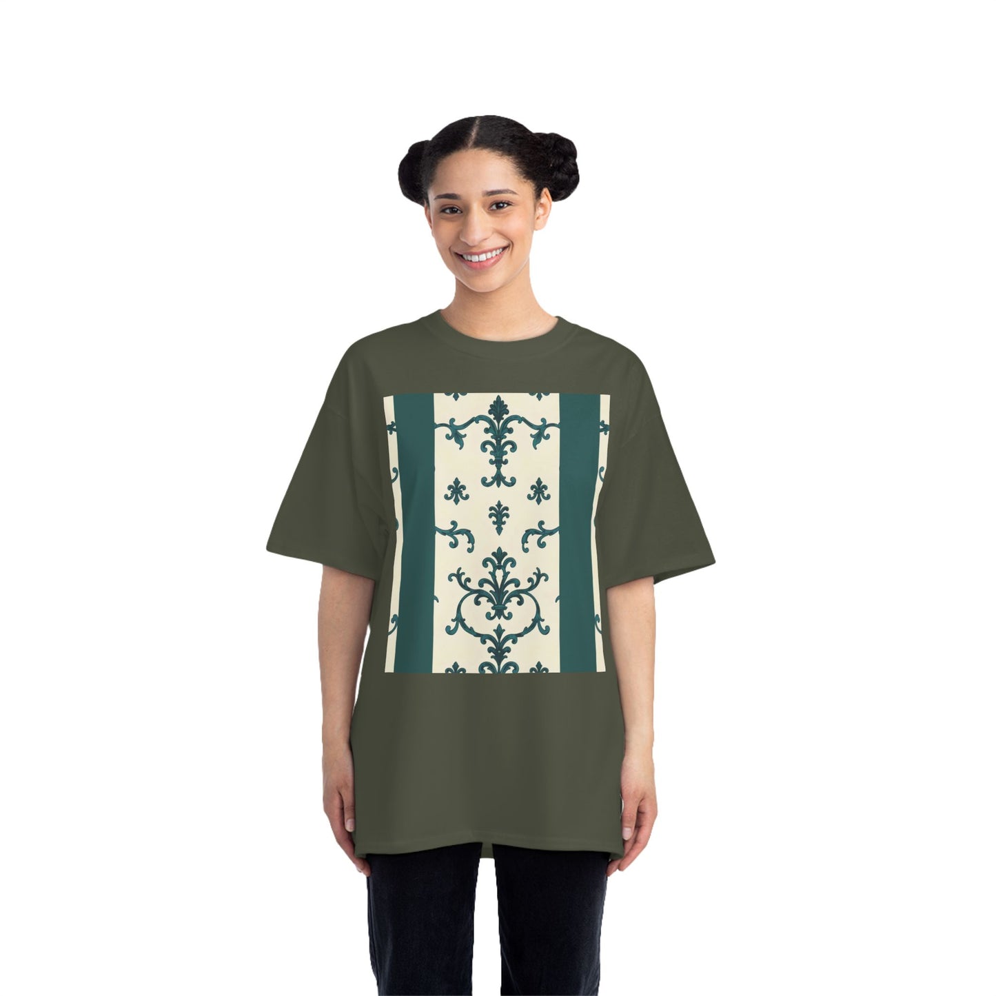 Vintage-Inspired Short-Sleeve T-Shirt, Casual Wear, Graphic Tee, Summer Outfit, Gift for Friends, Retro Design - Teal Striped Rococo
