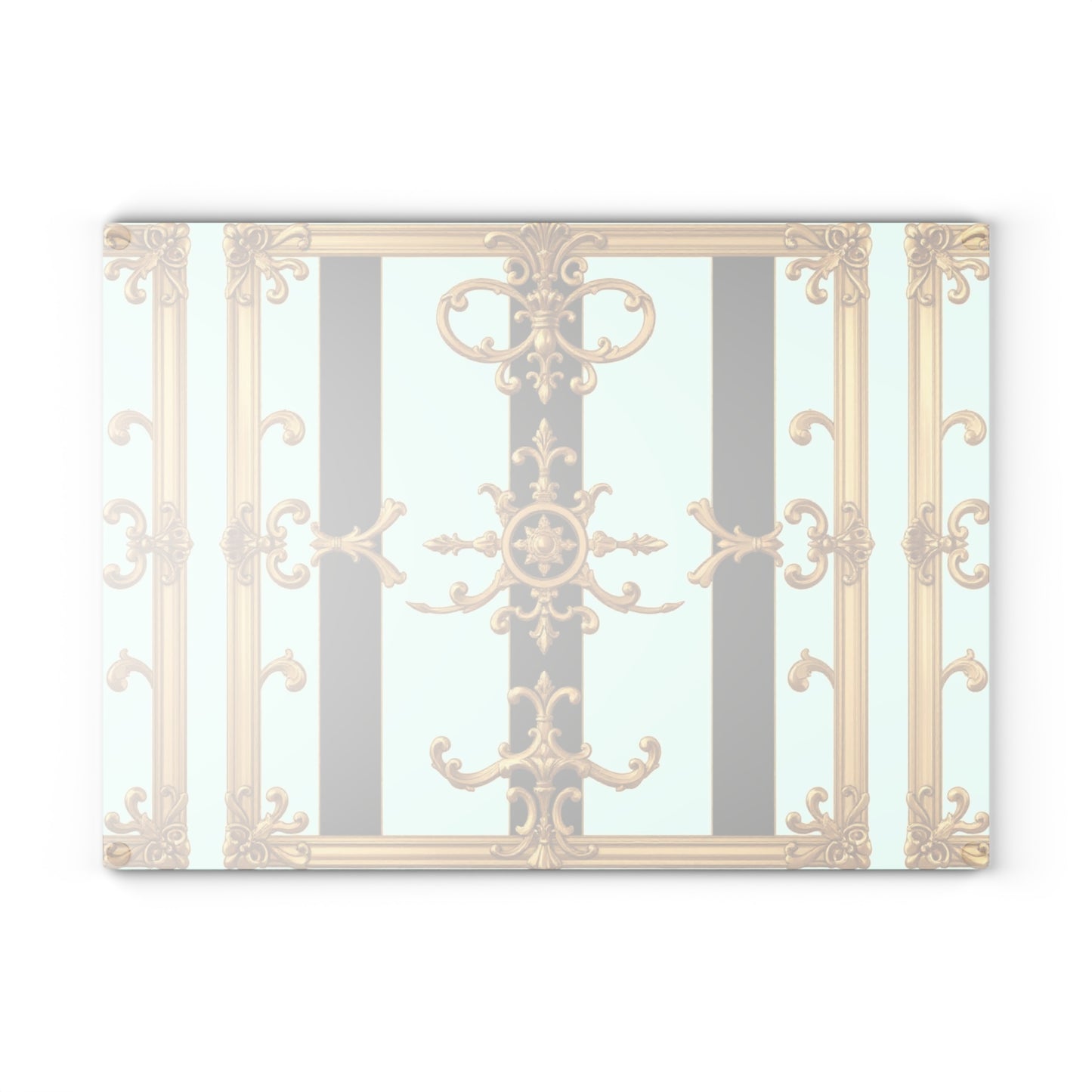 Elegant Glass Cutting Board, Chic Kitchen Decor, Housewarming Gift, Culinary Art, Unique Serving Tray - Black & White Striped Gold Baroque