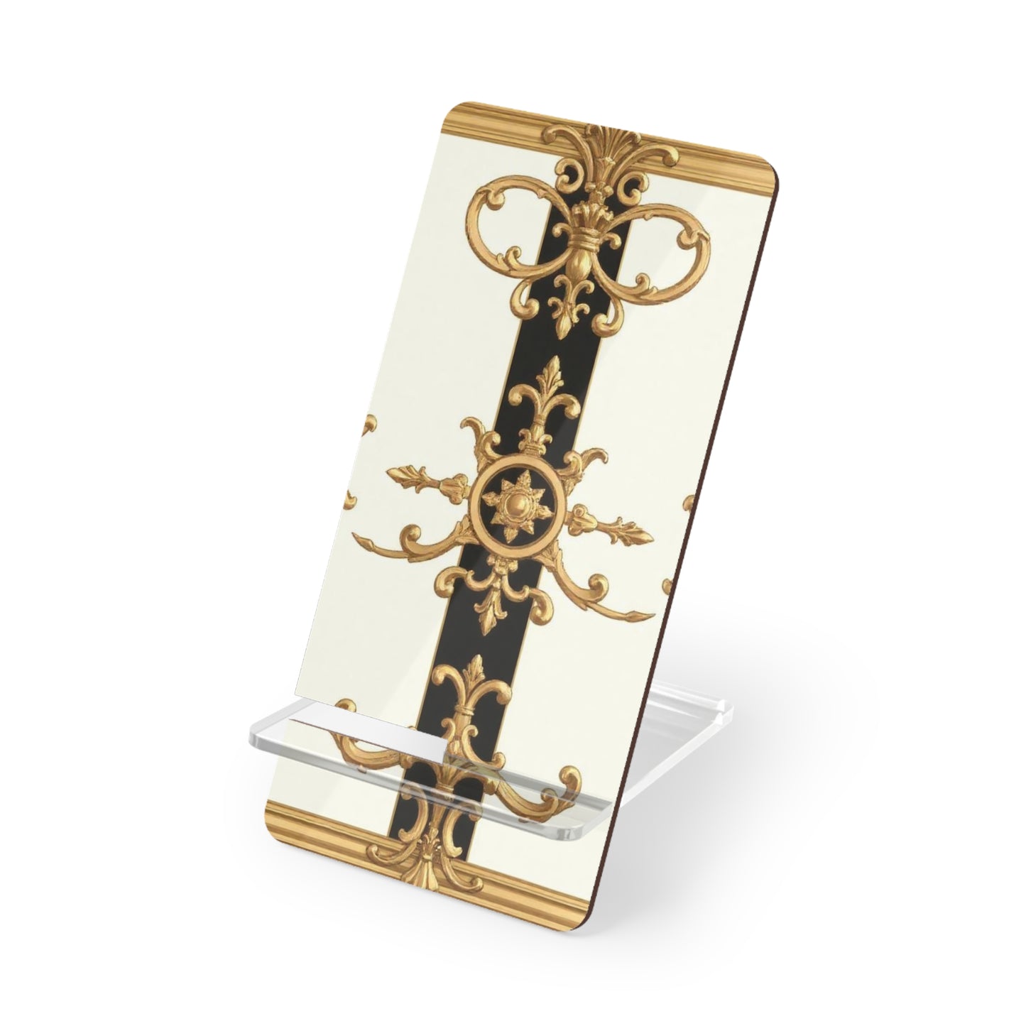 Elegant Smartphone Display Stand - Chic Desk Organizer, Unique Gift for Tech Lovers, Home Office Decor - Black & White Striped Gold Baroque