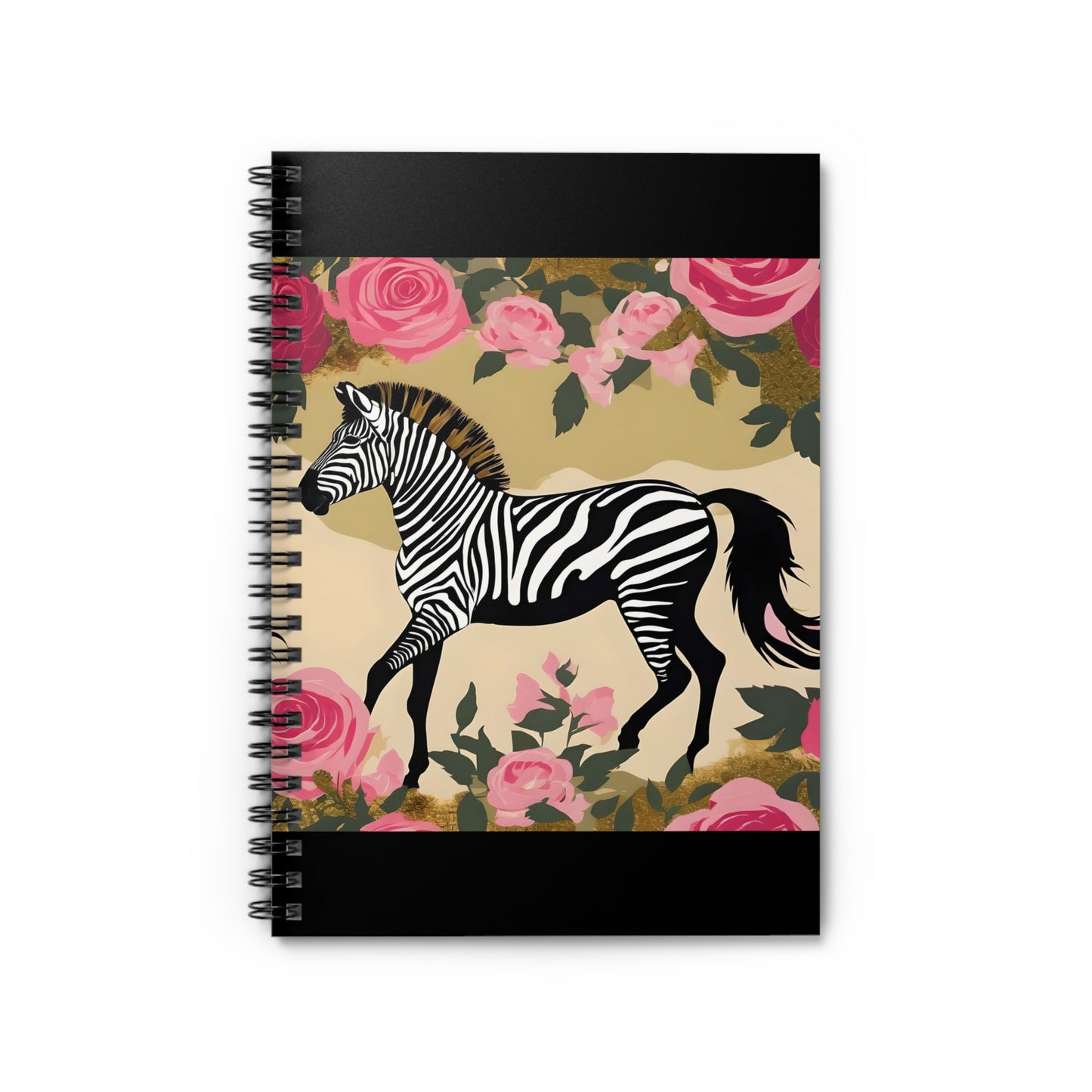 Elegant Vintage Spiral Notebook - Ruled Line with Zebra In Olive & Pink Roses