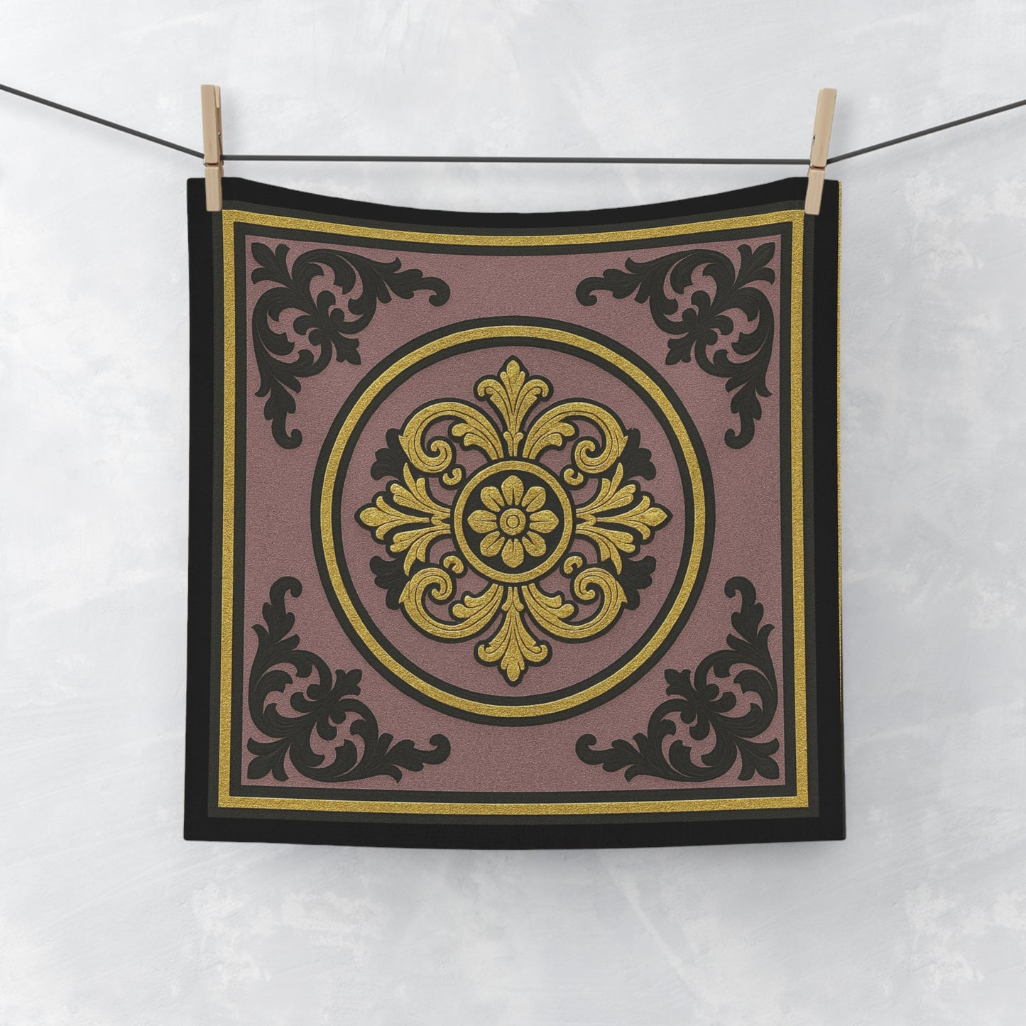 Elegant Gilded Mauve With Gold-Black Baroque Decorative Face Towel, Luxury Towel, Bathroom Decor, Gift for Her, Spa Essential, Home Accents