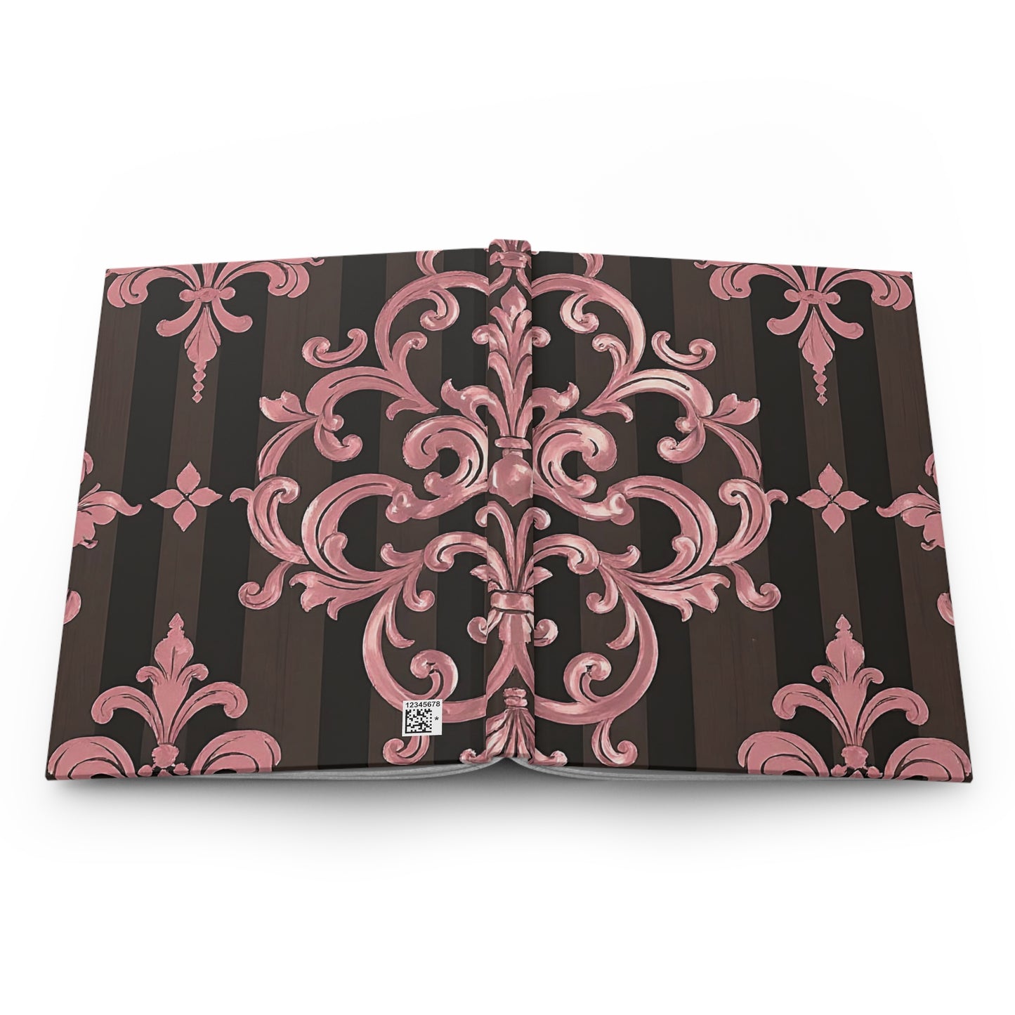 Elegant Floral Motif Hardcover Journal - Stylish Writing Notebook - Brown Striped Mauve Damask