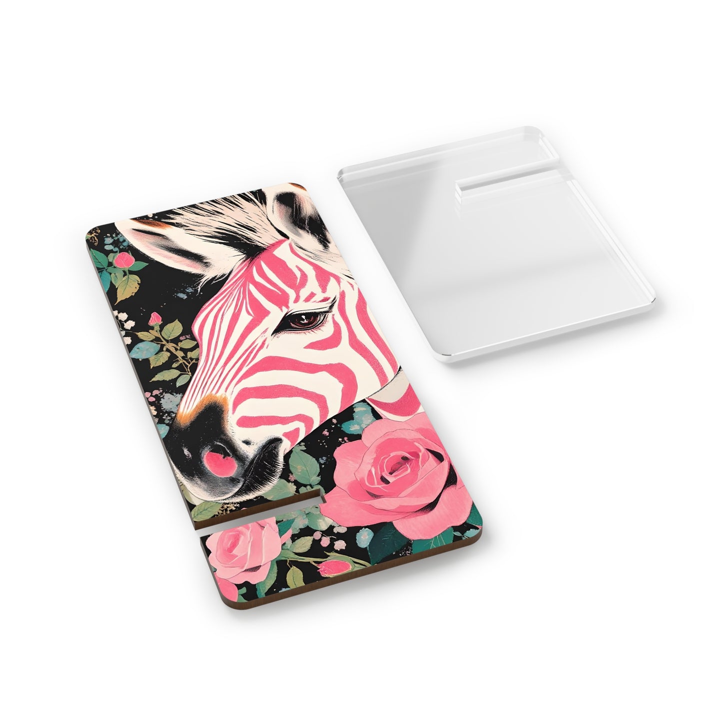Elegant Floral Smartphone Display Stand - Pink & White Zebra - Decorative Mobile Holder