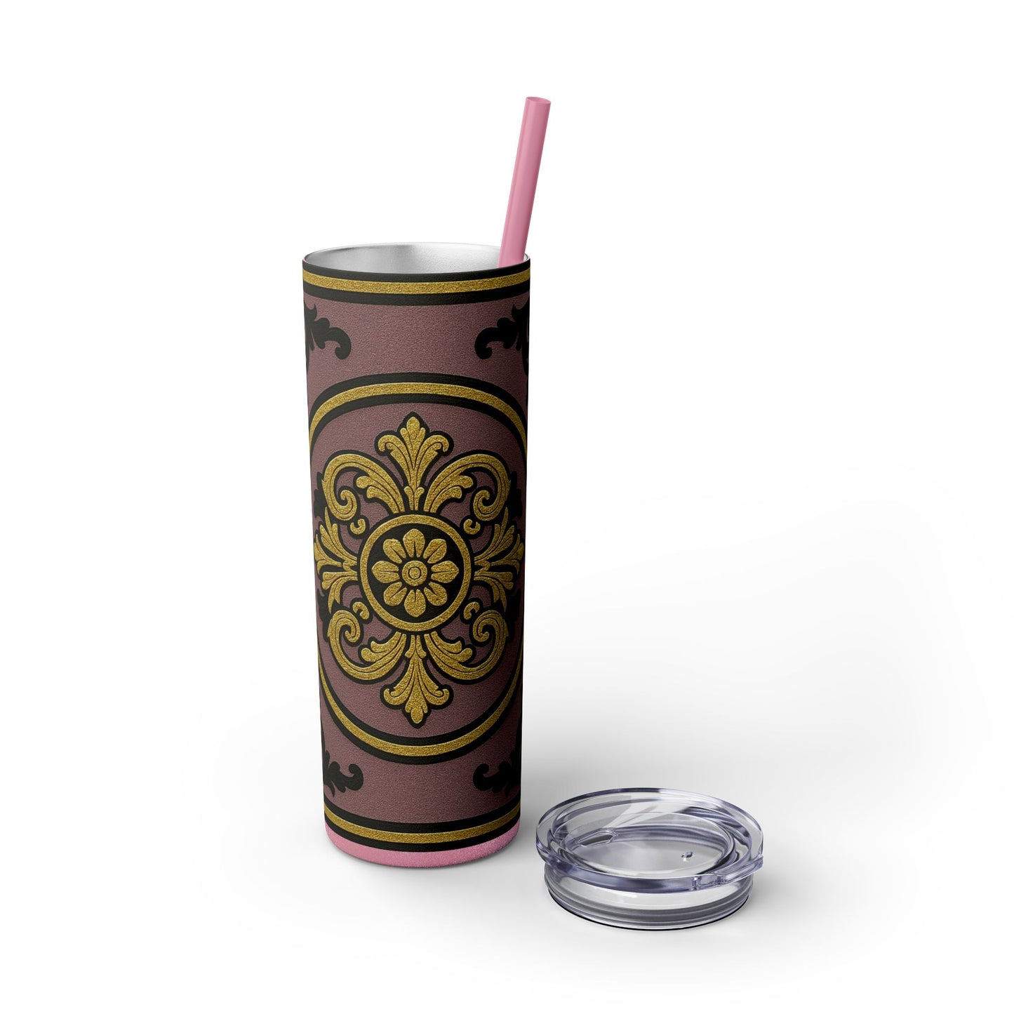 Gilded Mauve With Gold-Black Baroque Tumbler, Elegant Drinkware for Home, Travel, Gifts, Parties, Personalized Beverage Holder