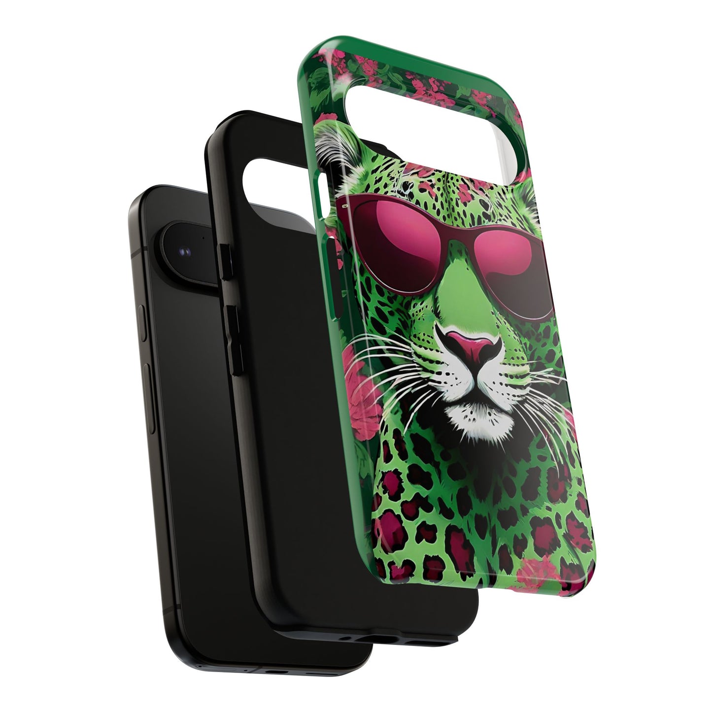 Phone Case - Lime Green & Burgundy Leopard In Sunglasses Design