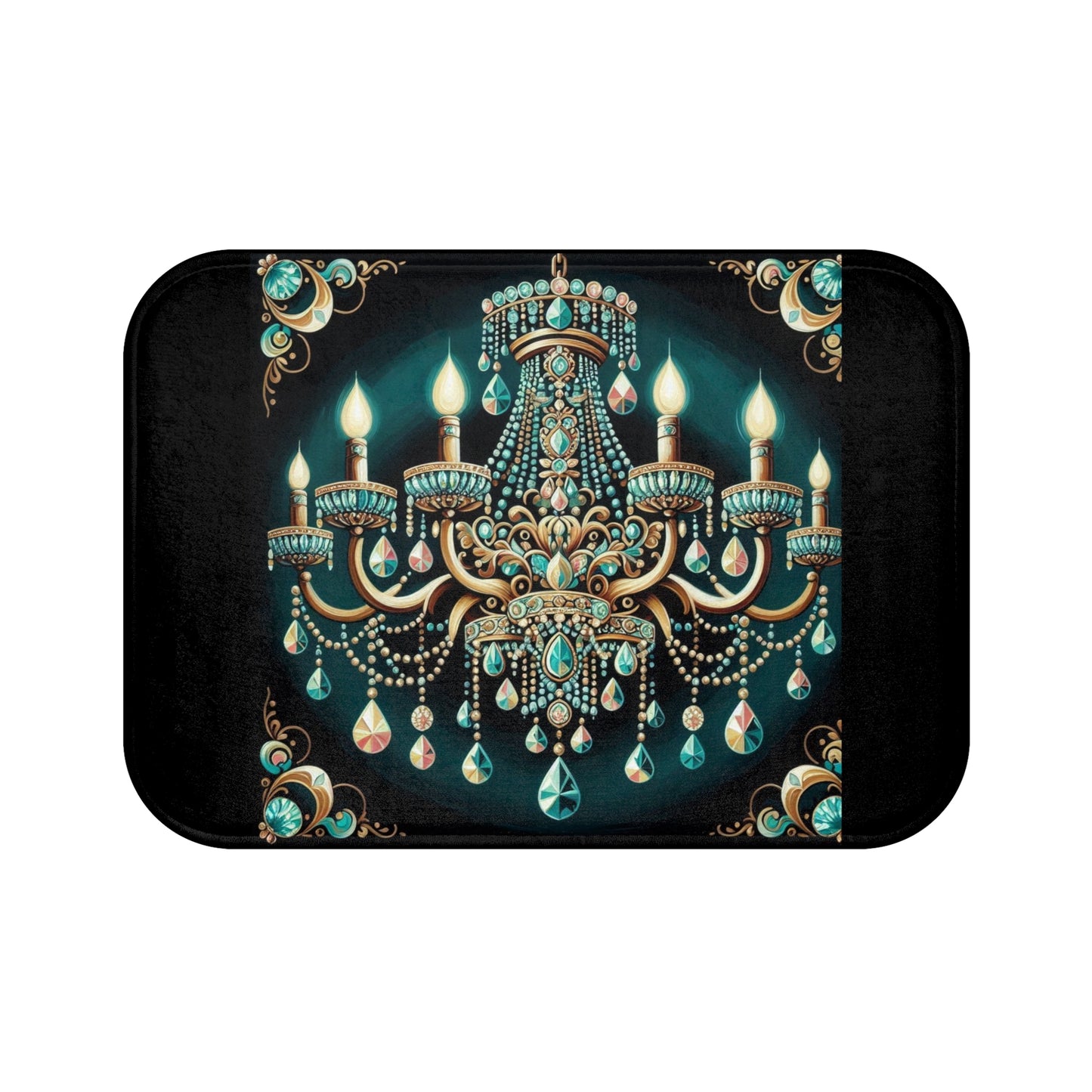 Elegant Chandelier Bath Mat, Luxurious Bathroom Decor, Glamorous Home Accessory, Stylish Bath Rug - Teal Jeweled Chandelier