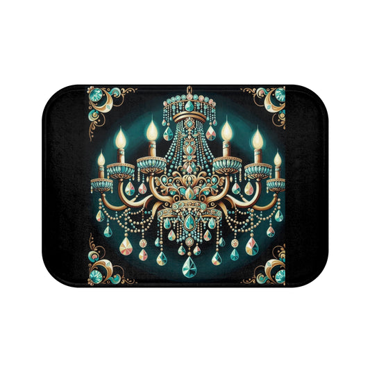 Elegant Chandelier Bath Mat, Luxurious Bathroom Decor, Glamorous Home Accessory, Stylish Bath Rug - Teal Jeweled Chandelier