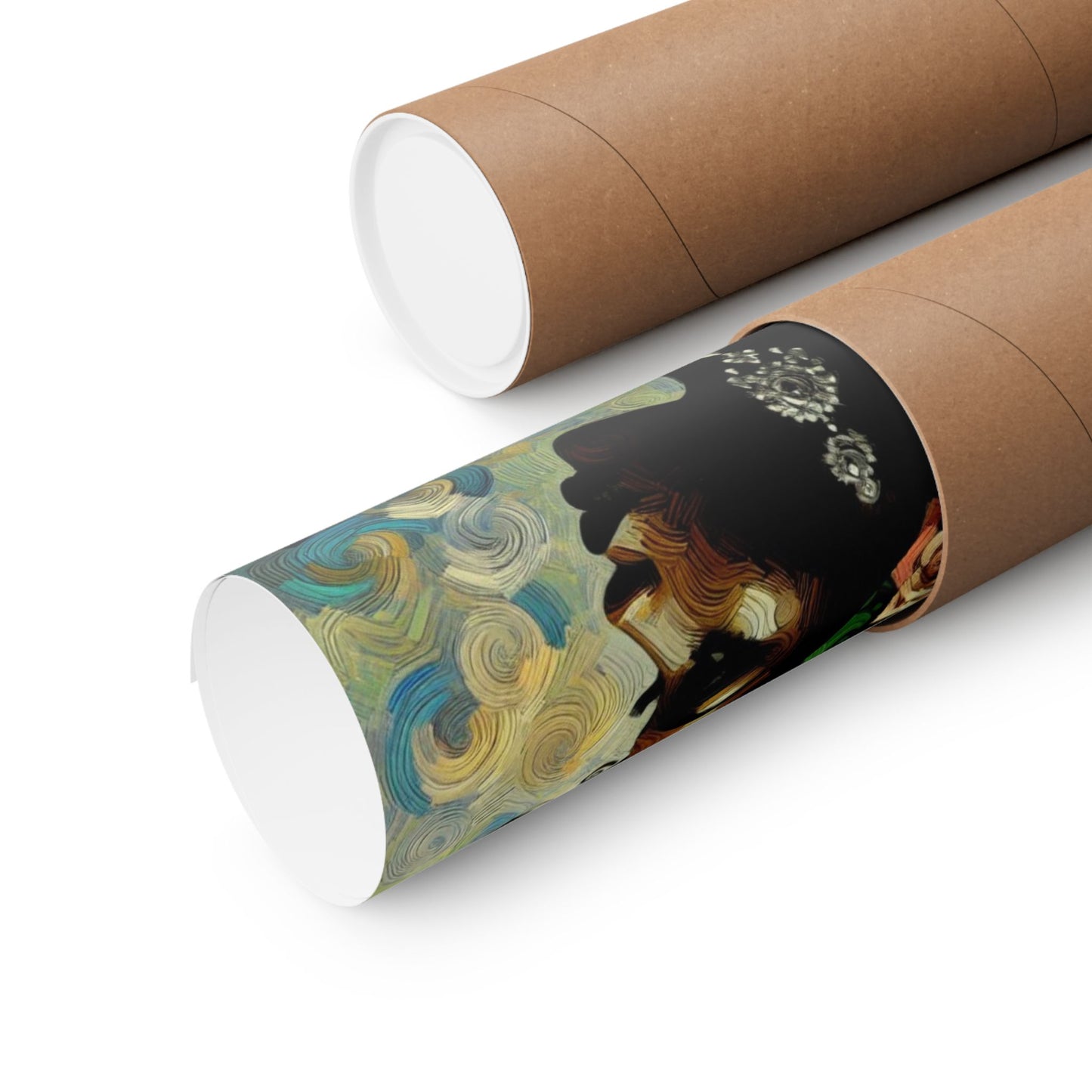 Floral Afro Art Poster - Elegant Matte Vertical Wall Decor - Lady In Green & Damask