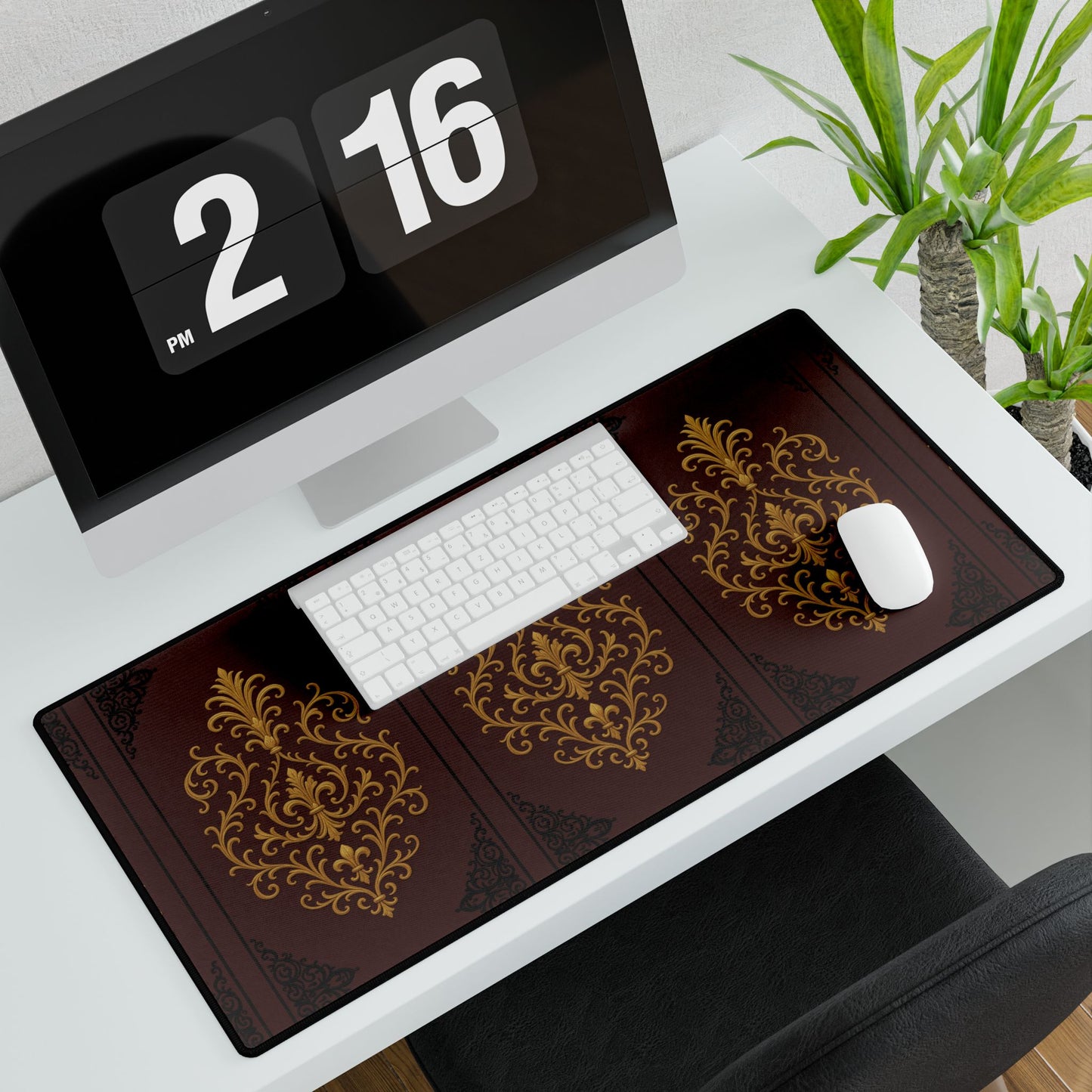 Dusk Burgundy-Black & Gold Baroque Desk Mat — Elegant Gold Baroque Mouse Pad
