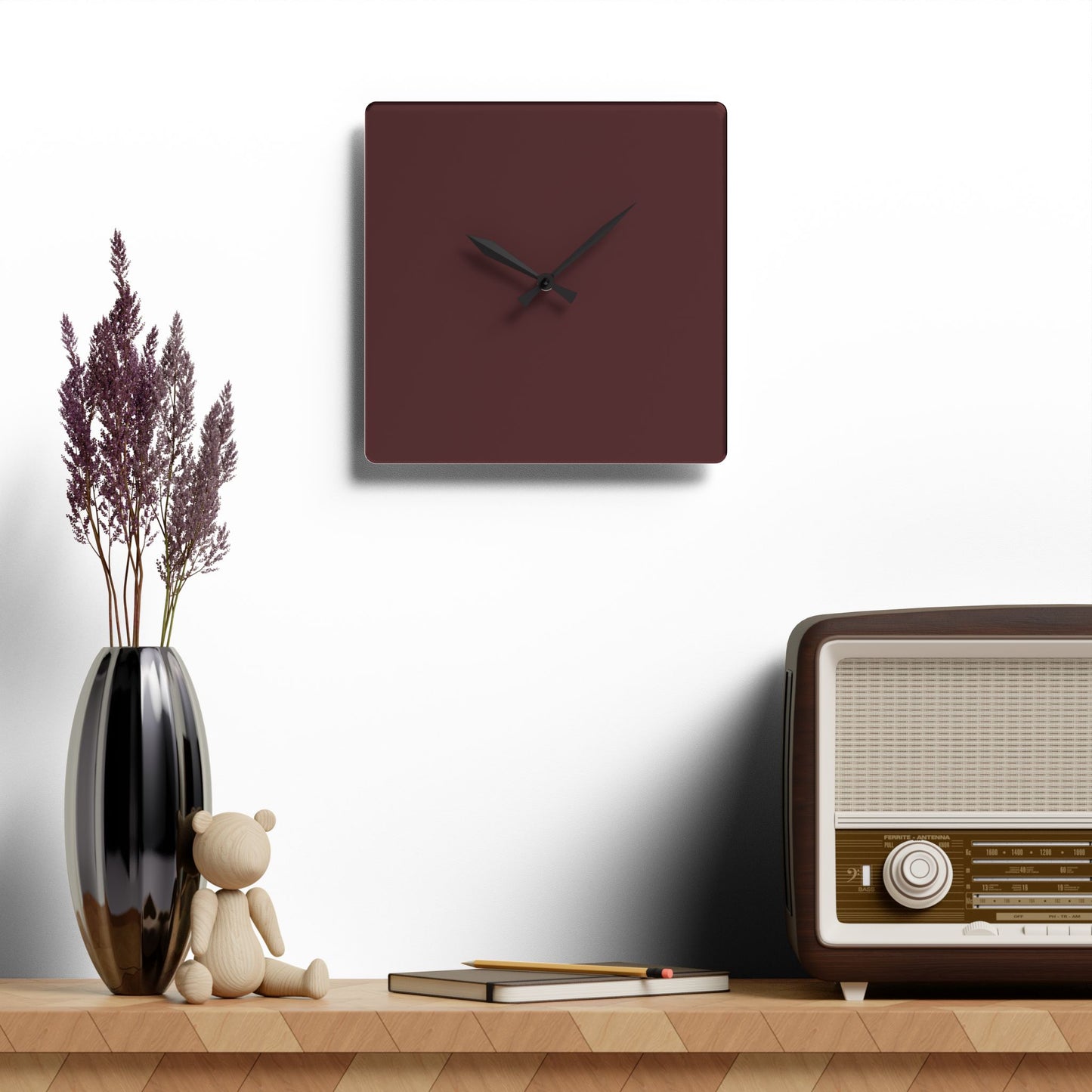 Elegant Brown Merlot Acrylic Wall Clock for Modern Decor, Minimalist Timepiece, Unique Gift for Home, Office Wall Decoration, Smart Design