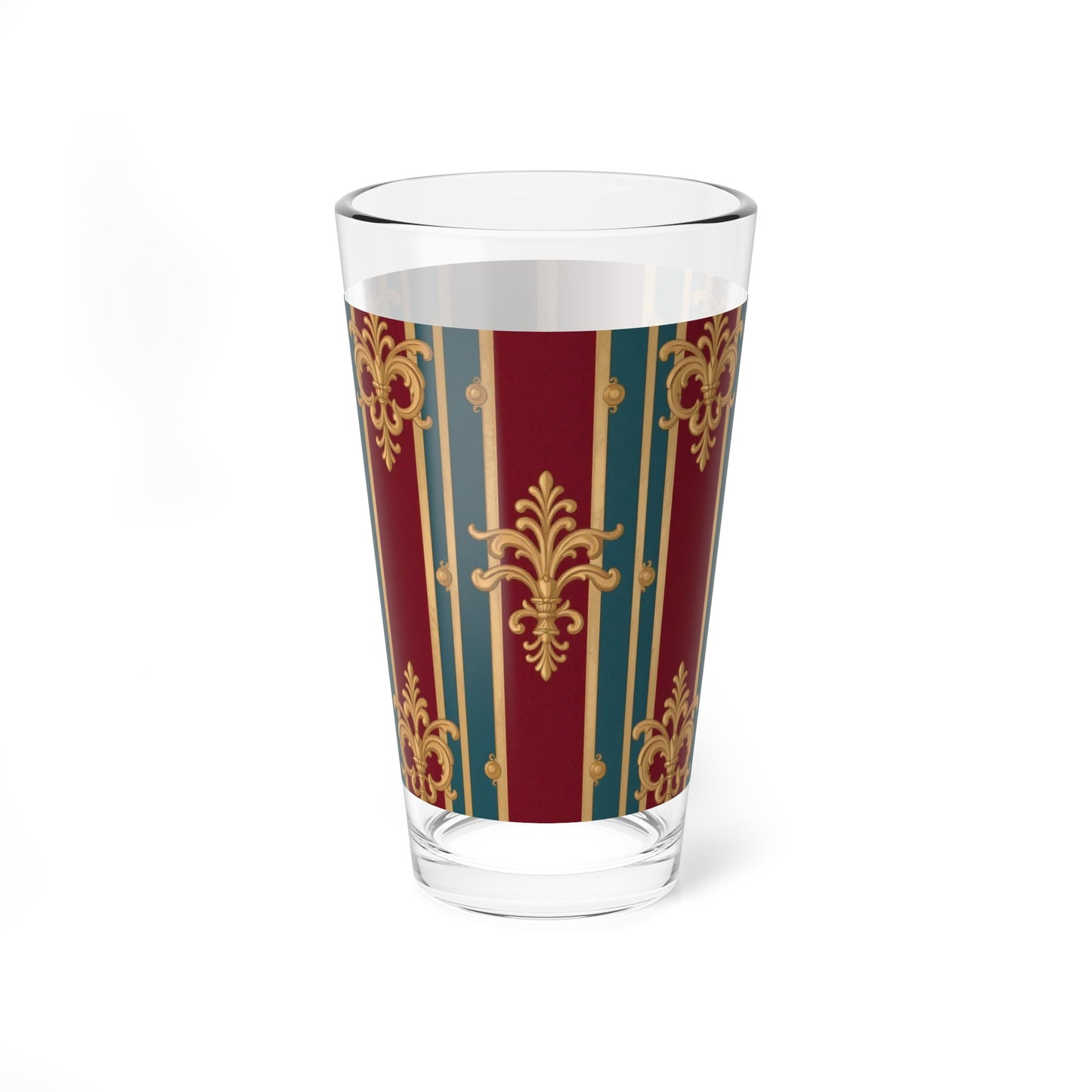 Vintage-Inspired Mixing Glass with Elegant Pattern, Perfect for Cocktails, Parties, Home Bars, Gift Idea  - Burgundy Striped Gold Baroque