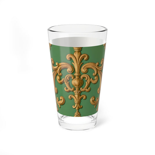 Elegant Vintage Mixing Glass, 16oz | Decorative Barware, Cocktail Glass, Gift for Home Bartenders, Art Deco Style - Olive Green Striped Rococo