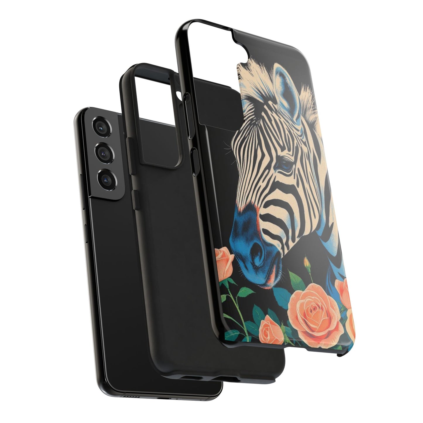 Zebra Tough Phone Case - Trendy Floral Design for Animal Lovers - Blue Zebra & Roses