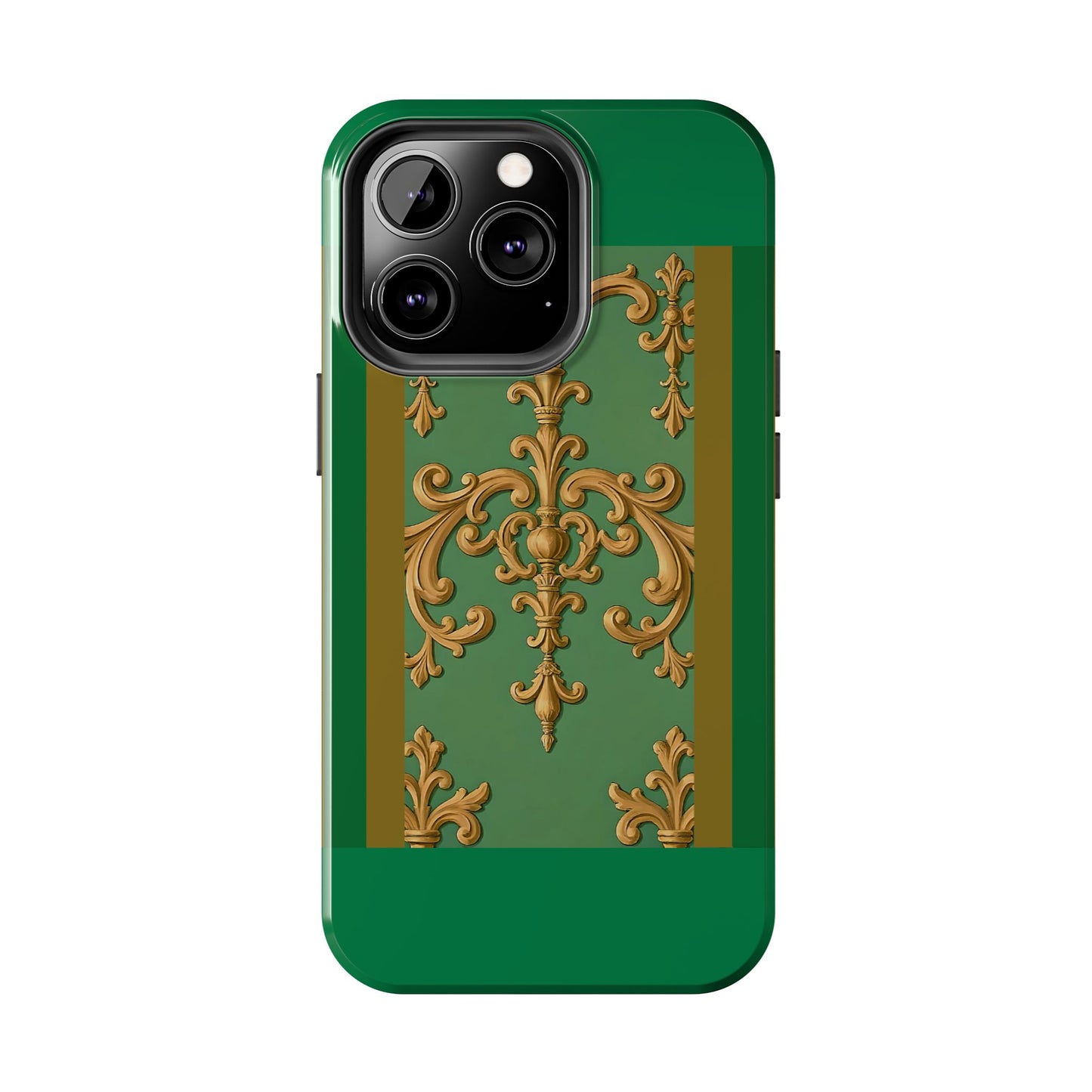 Elegant Floral Tough Phone Case, Durable Phone Cover, Gifts for Her, Stylish Protection, Chic Phone Accessory - Olive Green Striped Rococo