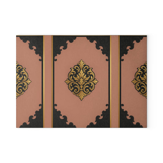Mauve & Black-Gold Baroque Elegant Glass Cutting Board with Ornate Design, Kitchen Decor, Gift for Home Chef, Wedding Registry, Housewarming Gift