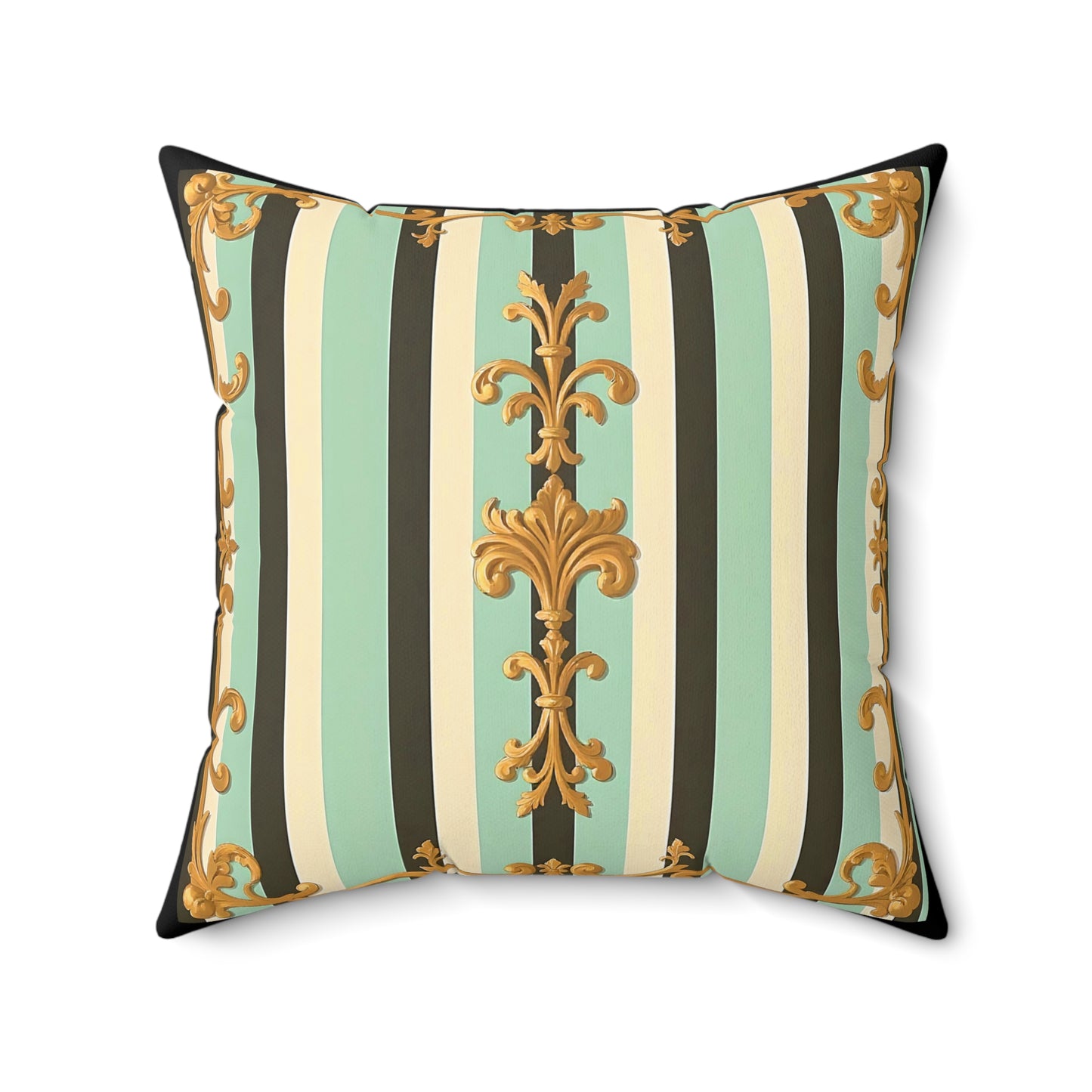 Elegant Striped Decorative Pillow, Home Decor Accent, Living Room Cushion, Pillows for Sofa, Stylish Throw Pillow - Black & Matte Mint Striped Rococo