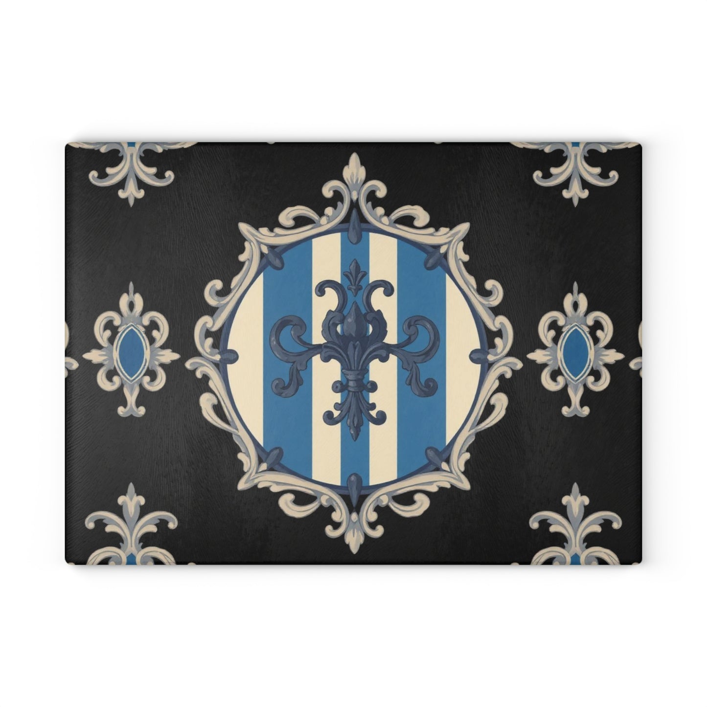 Elegant Blue & Alabaster Striped Baroque Glass Cutting Board, Kitchen Decor, Housewarming Gift, Wedding Gift, Chef's Gift, Cooking Accessory