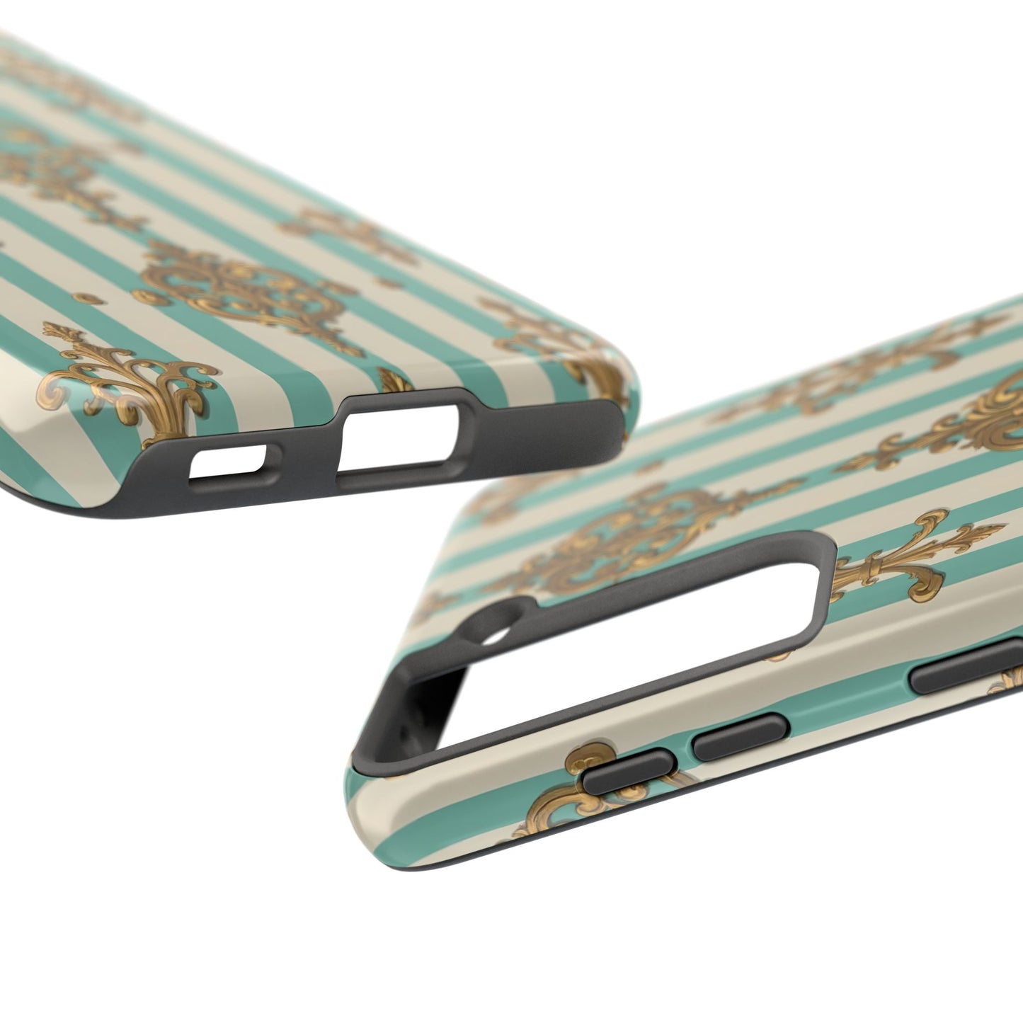 Elegant Striped Phone Case with Vintage Design, Tough Phone Cover, Stylish Smartphone Case - Matte Green Striped Rococo