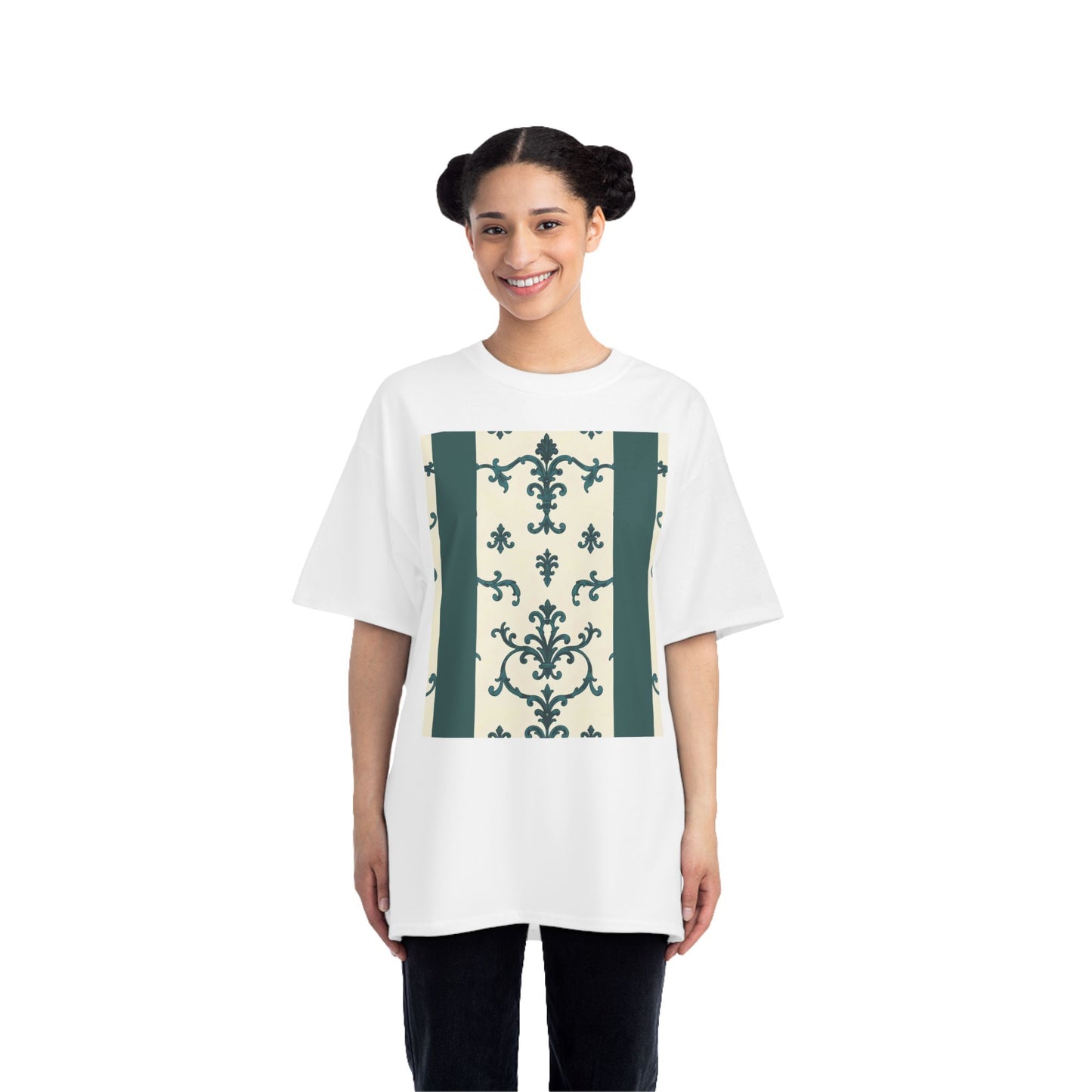 Vintage-Inspired Short-Sleeve T-Shirt, Casual Wear, Graphic Tee, Summer Outfit, Gift for Friends, Retro Design - Teal Striped Rococo