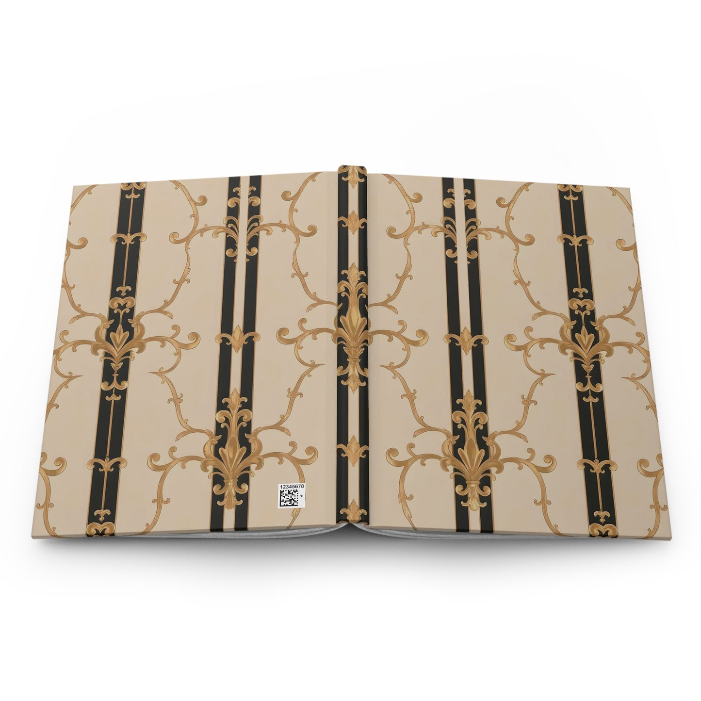 Elegant Floral Hardcover Journal - Vintage Inspired Notebook, Writing Journal, Gift for Writers, Diary - Black & Beige Striped Damask
