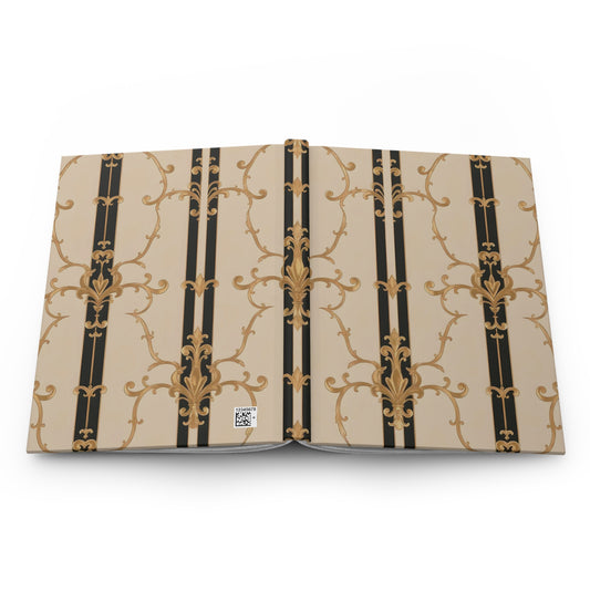 Elegant Floral Hardcover Journal - Vintage Inspired Notebook, Writing Journal, Gift for Writers, Diary - Black & Beige Striped Damask