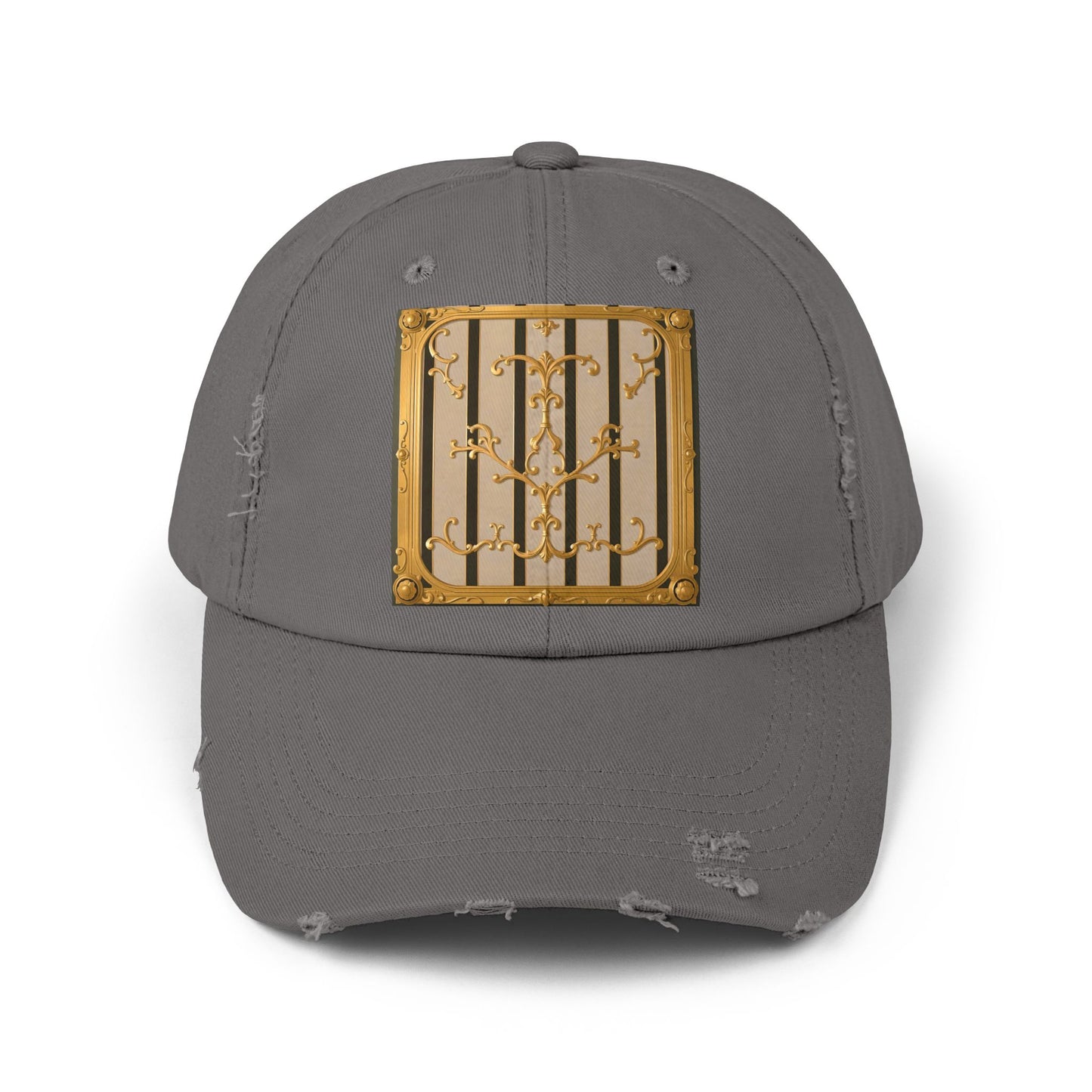 Unisex Distressed Cap - Beige Striped Gold Rococo