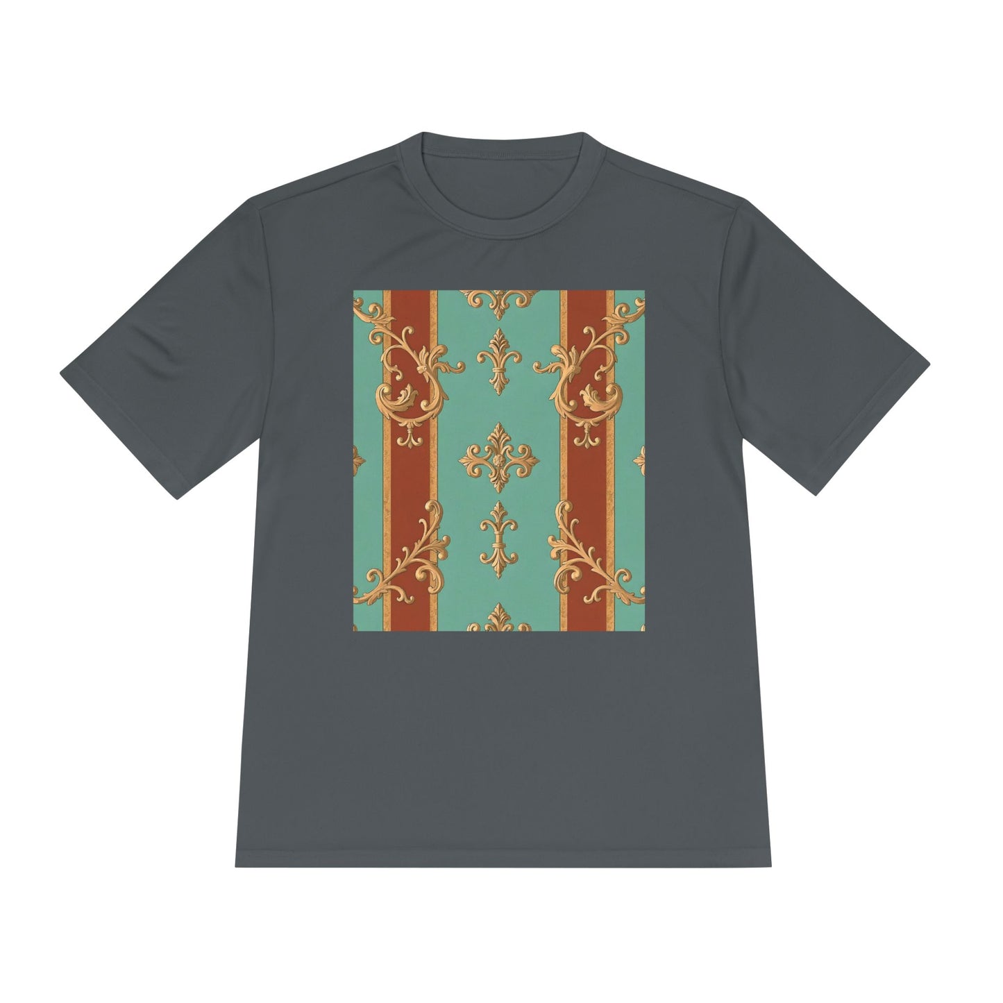 Elegant Patterned Unisex Moisture Wicking Tee - Stylish Activewear for All Occasions - Rust & Mint Aqua Striped Baroque