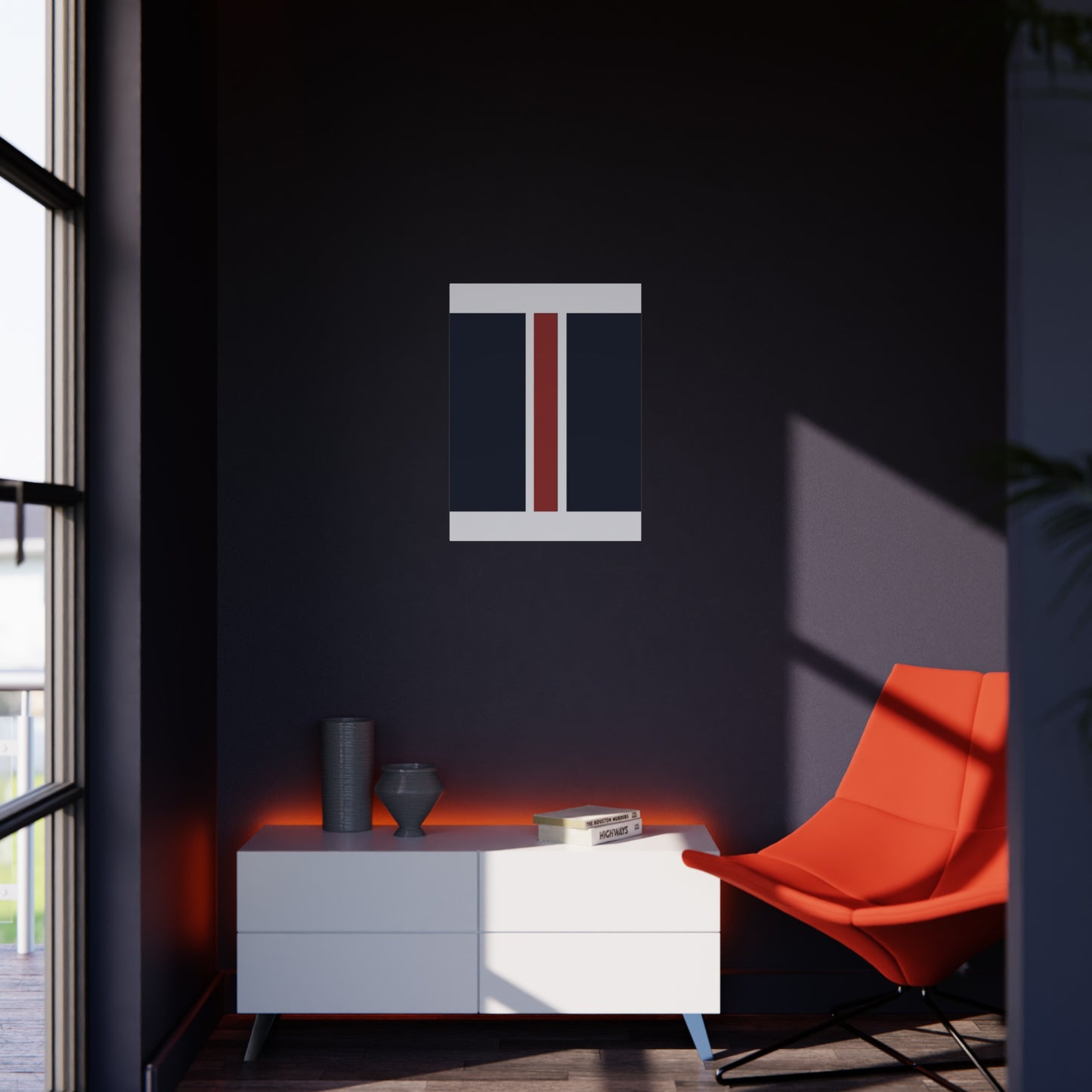 Lunar Midnight & Red-White Striped Stylish Foam Board Decor, Modern Wall Art, Home Office Decoration, Customizable Display Board