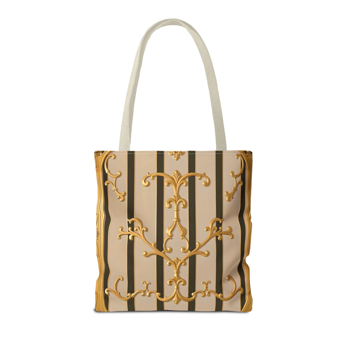 Elegant Gold Pattern Tote Bag - Stylish Carryall for Everyday Use, Eco-Friendly Shopping, Gift for Her - Beige Striped Gold Rococo