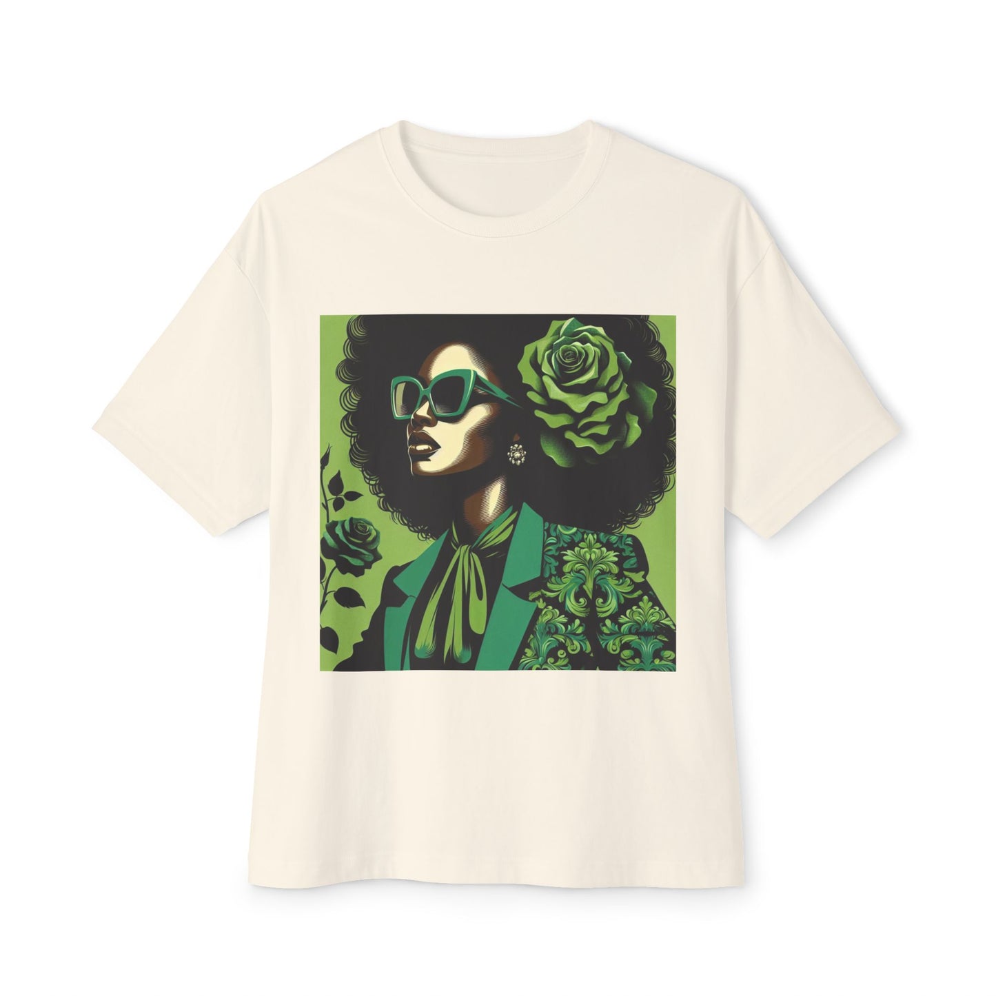 Chic Floral Statement Tee, Stylish Graphic Top, Fashion Gift, Oversized Fit, Trendy Apparel for Women - Lady in Green Damask