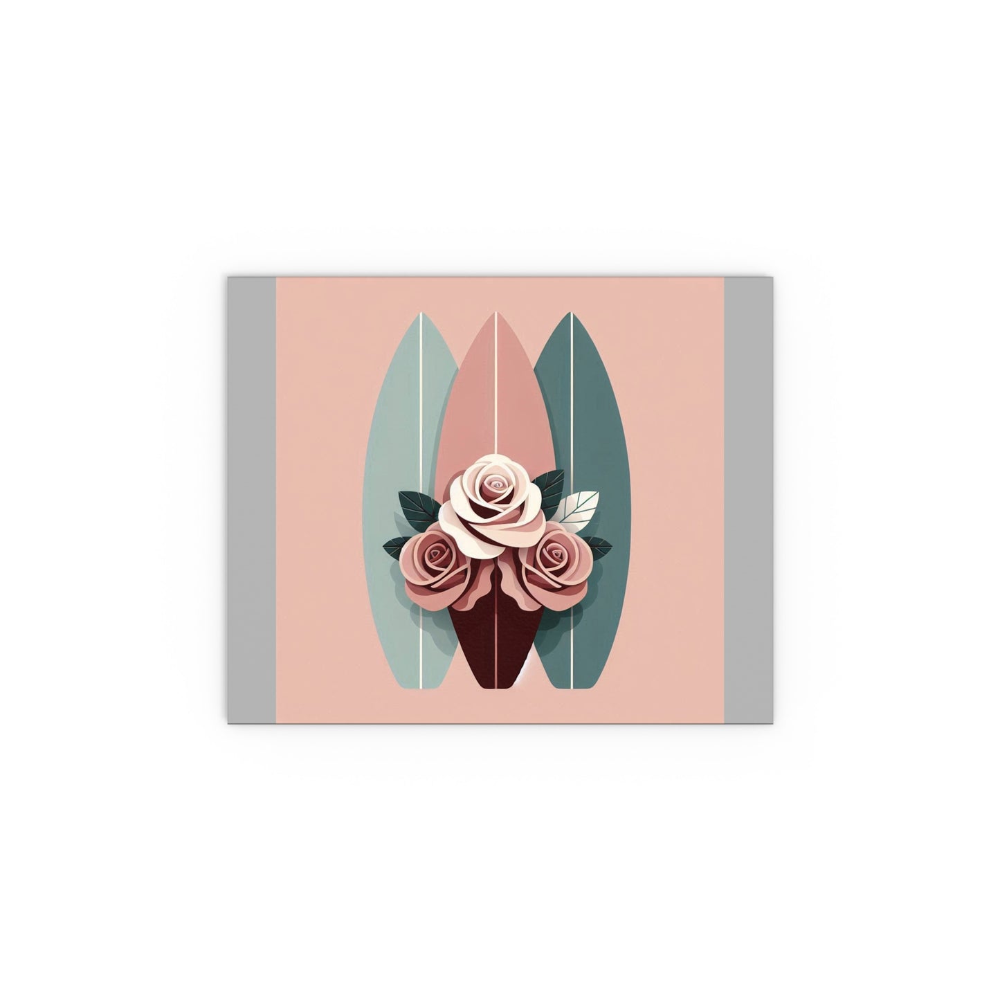 Elegant Floral Silk Poster - Indoor/Outdoor Wall Art for Home Decor - Burgundy, Matte Mauve & Teal Surfboard & Roses
