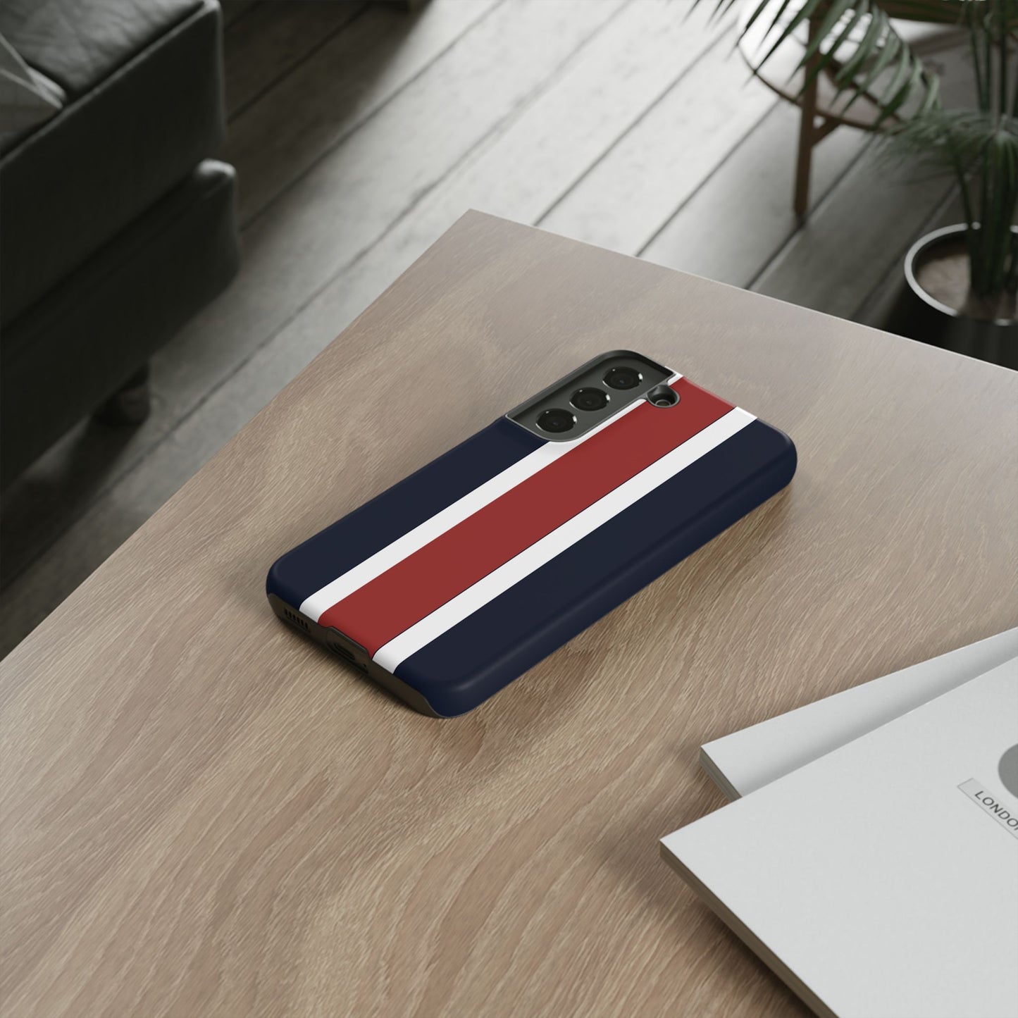 Lunar Midnight & Red-White Striped Stylish Phone Case - Tough Cases, Custom iPhone Cover, Sleek Phone Accessories, Gifts for Him/Her