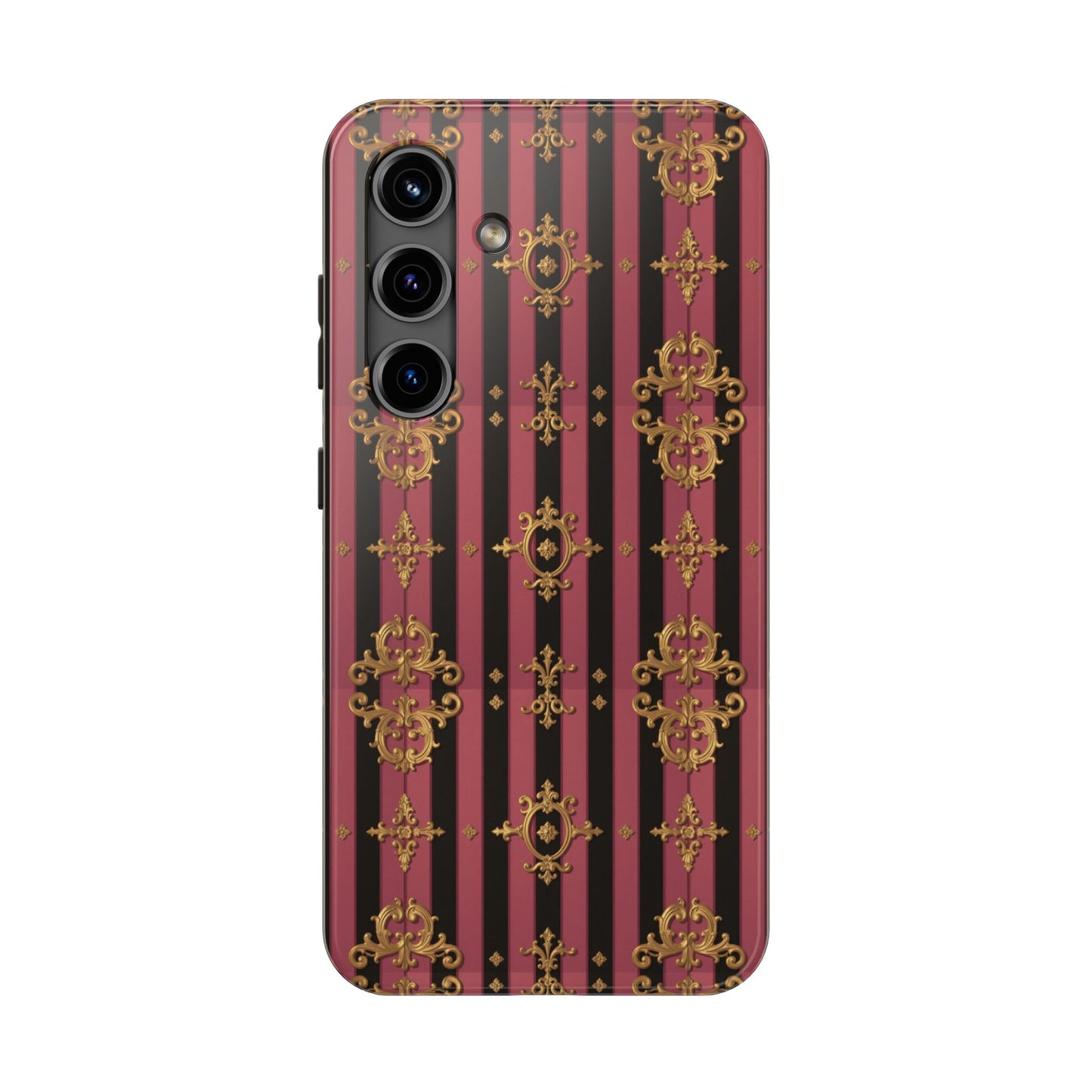 Elegant Black & Mauve Striped Gold Baroque Phone Case, Tough Phone Cases, Stylish Protective Cover, Unique Gift, Luxe Phone Accessories